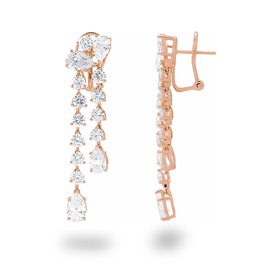 10.0 ct. Round and Pear Shape Diamond Dangle Earrings - 14K Yellow Gold - G-H Color SI1-SI2 Clarity