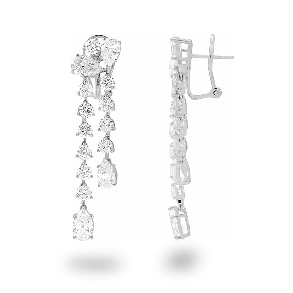 10.0 ct. Round and Pear Shape Diamond Dangle Earrings - 14K White Gold - G-H Color SI1-SI2 Clarity
