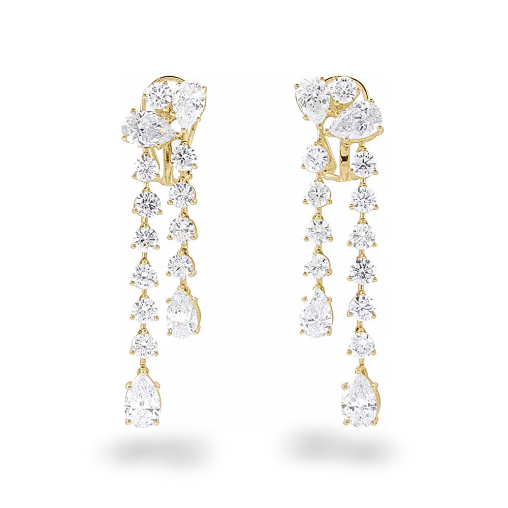 10.0 ct. Round and Pear Shape Diamond Dangle Earrings - 14K Rose Gold - E-F Color VS1-VS2 Clarity
