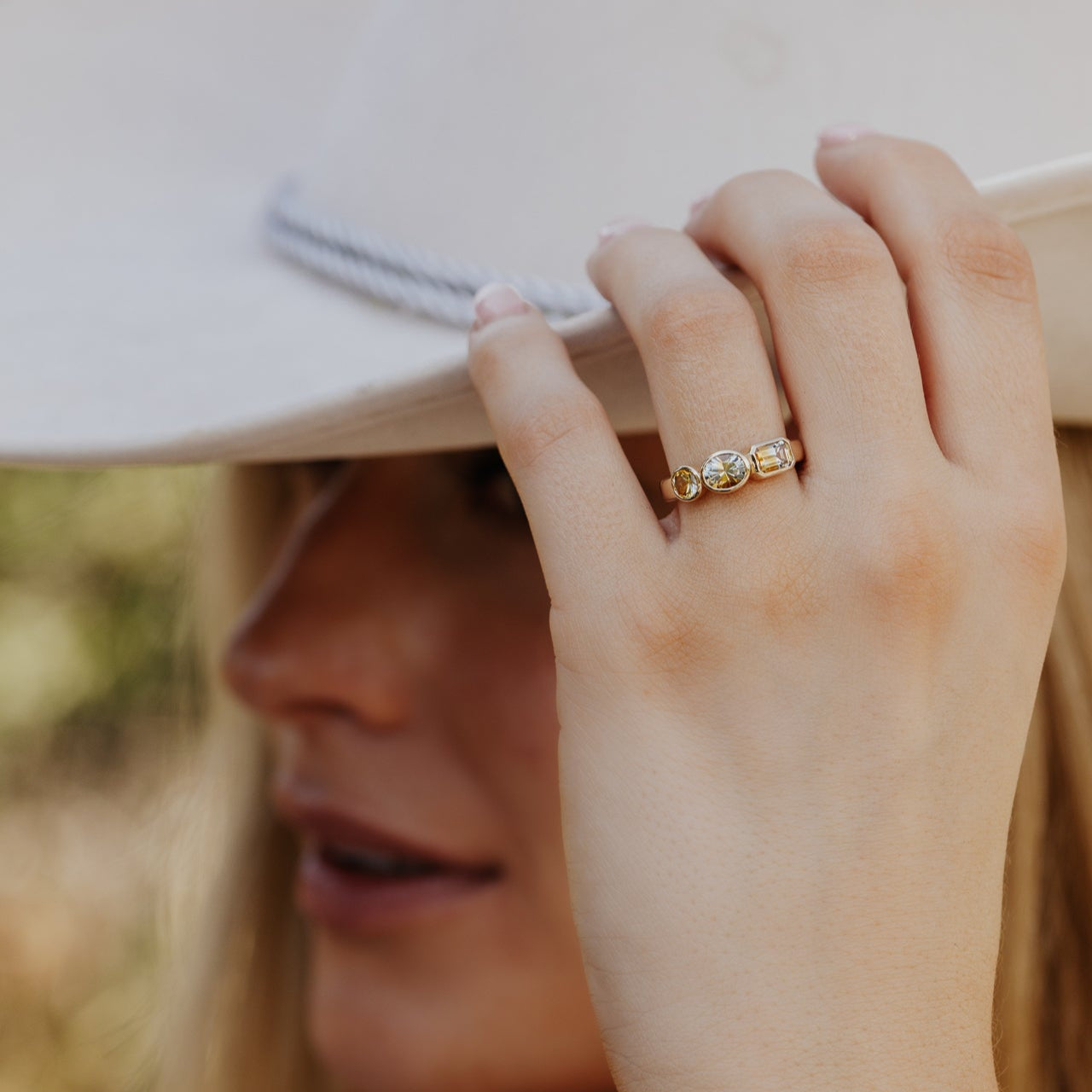 The Blaine Round, Oval, and Emerald Cut Montana Sapphire Ring