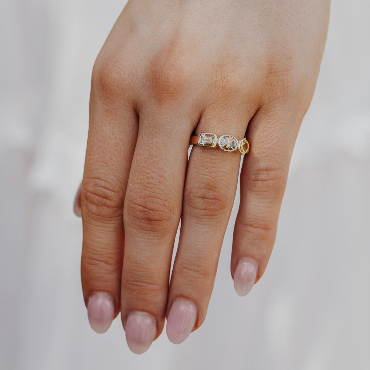 The Blaine Round, Oval, and Emerald Cut Montana Sapphire Ring