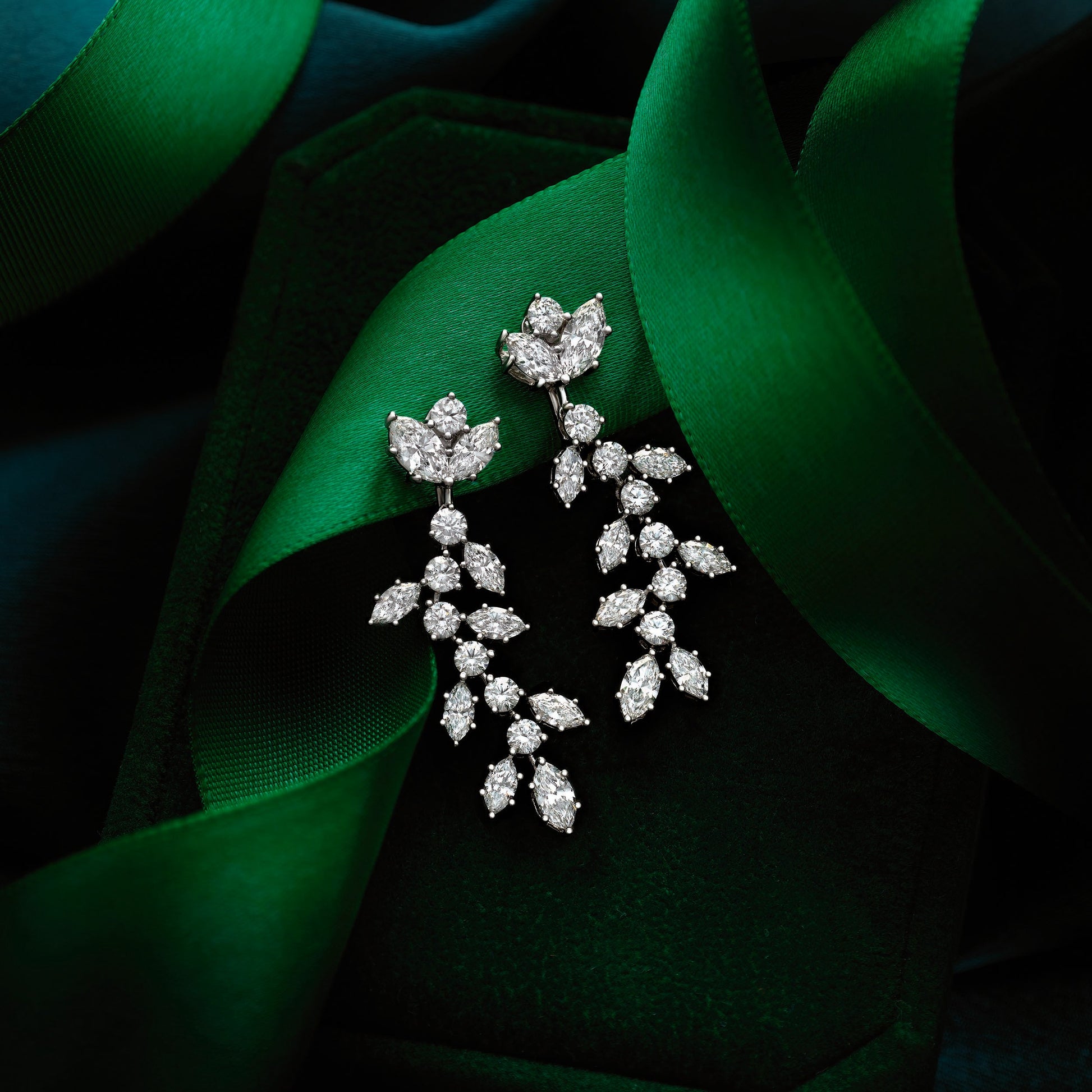 4.25 ct. Marquise Diamond Drop Earrings Flower Design - 14K White Gold - F-G Color VS1-VS2 Clarity