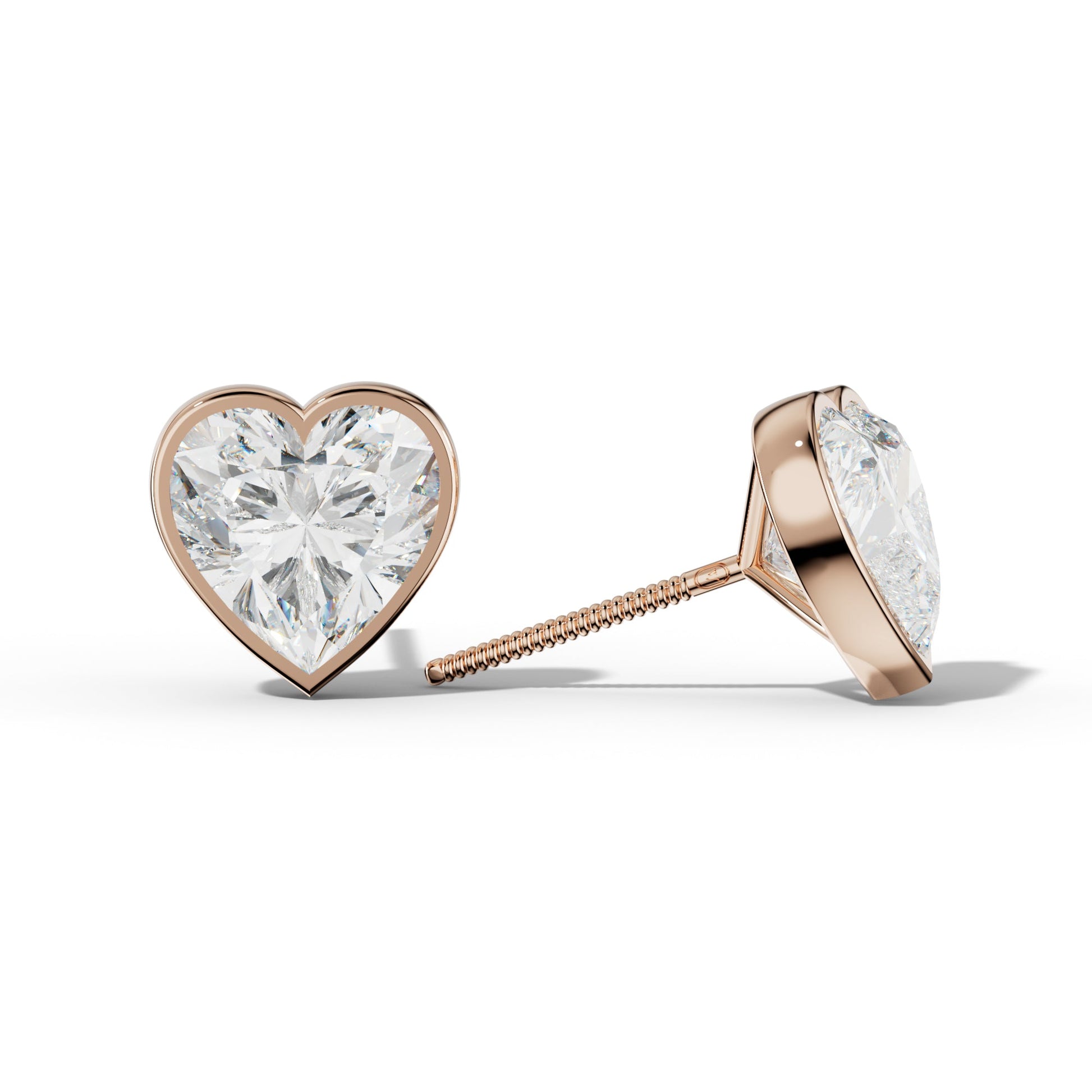 Heart Diamond Stud Earrings With Martini Bezel Set - 1/2 - 18K Rose Gold