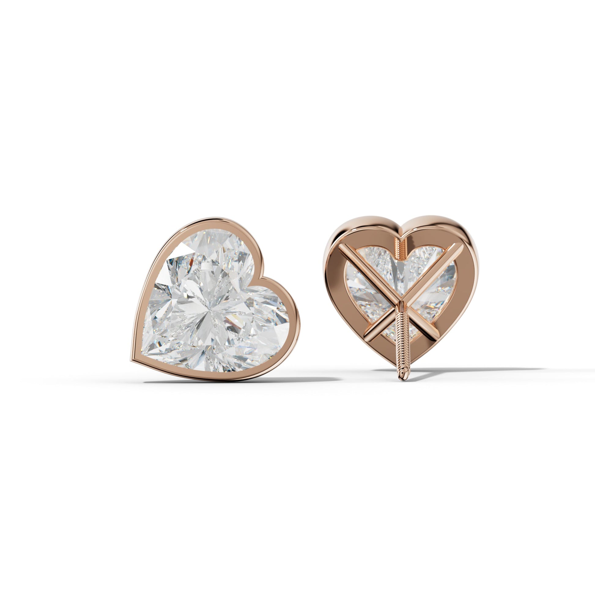 Heart Diamond Stud Earrings With Martini Bezel Set - 1/2 - Platinum 950