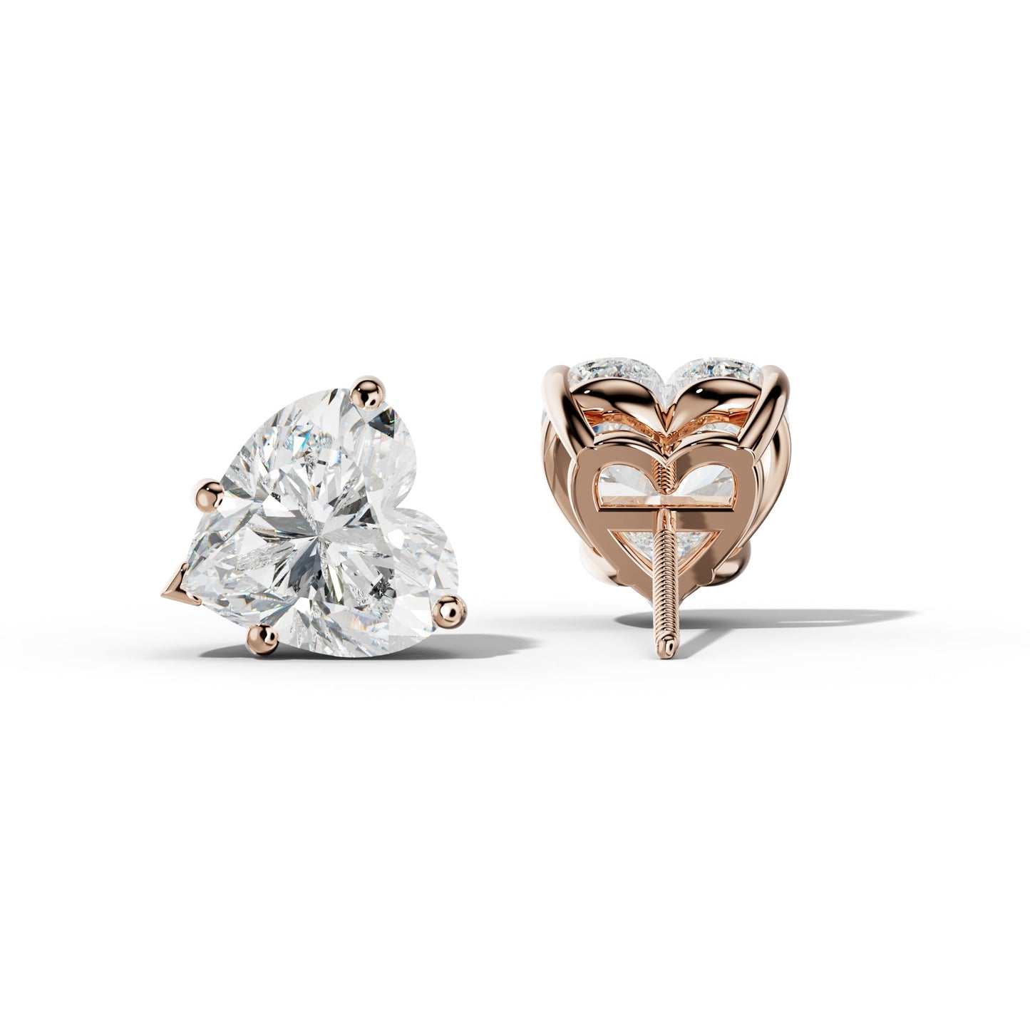 Heart  Diamond Stud Earrings With Four Classic And V Prongs - 1/2 - Platinum 950