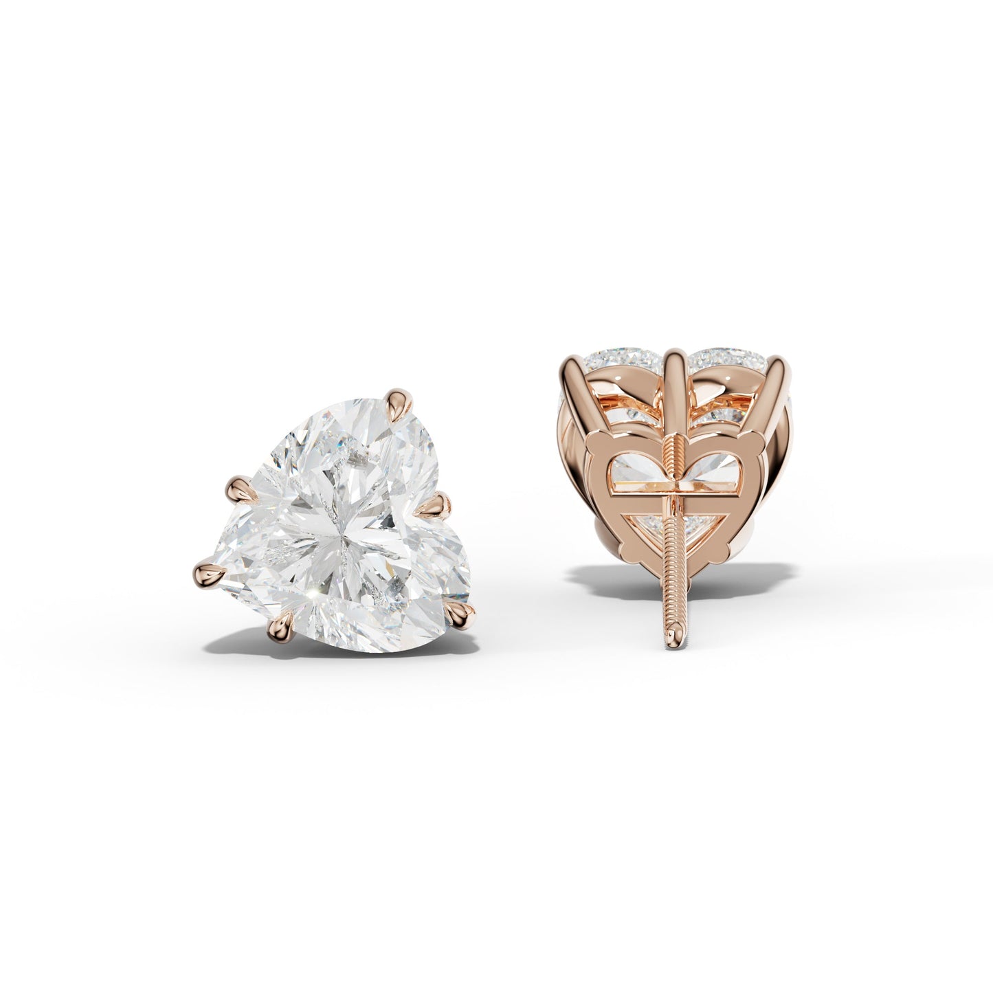 Heart  Diamond Stud Earrings With Six Prongs - 1/2 - Platinum 950