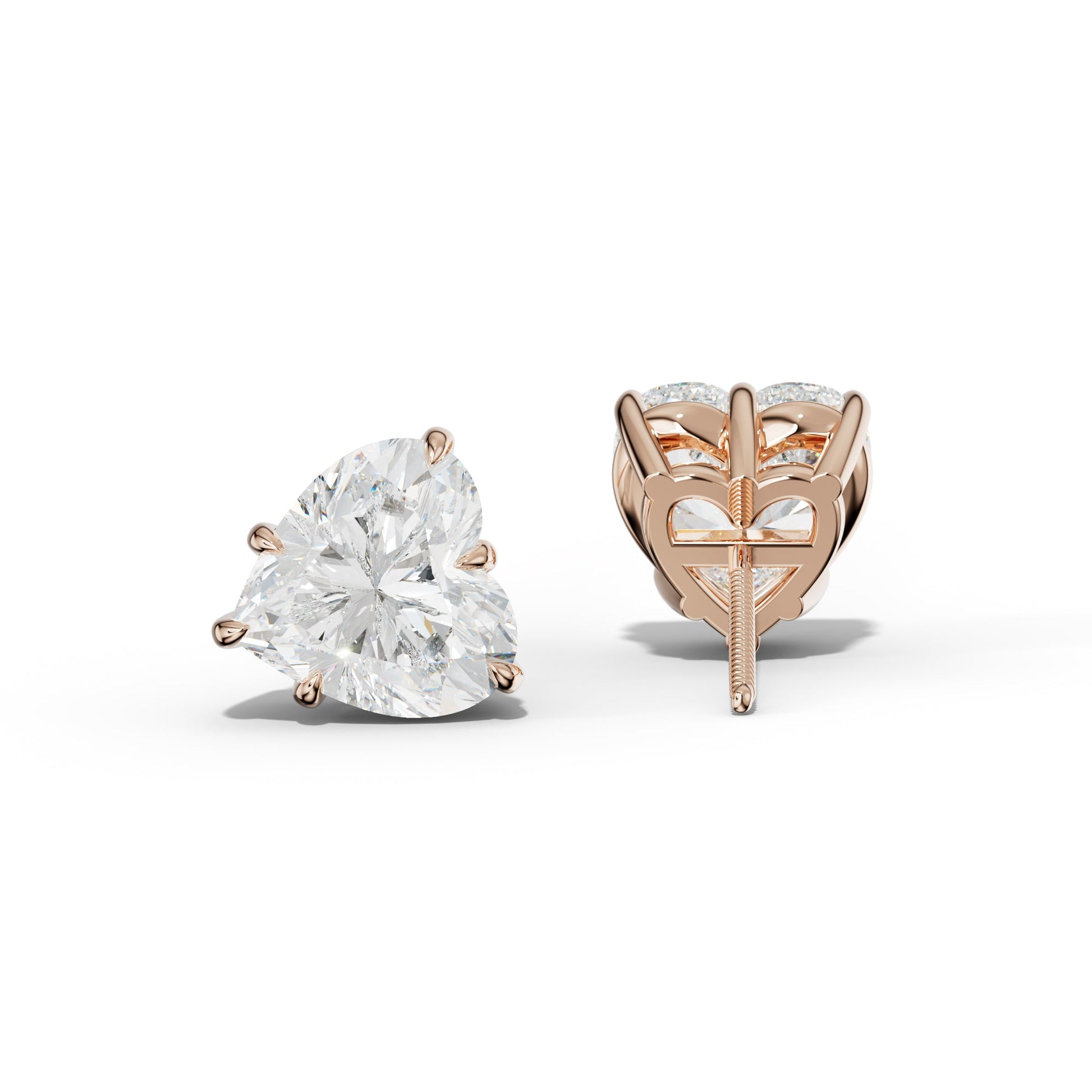 Heart  Diamond Stud Earrings With Six Prongs - 1/2 - Platinum 950