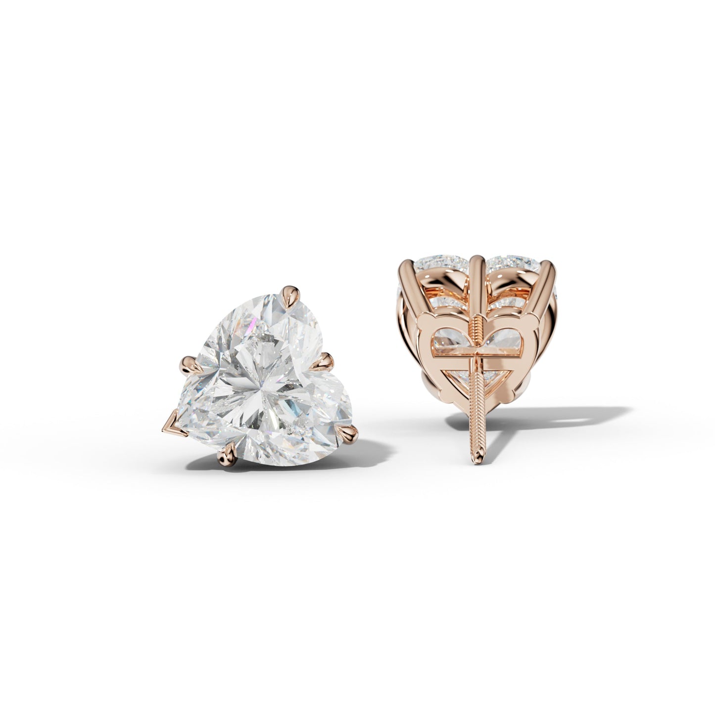 Heart  Diamond Stud Earrings With V Prong Setting - 1/2 - Platinum 950