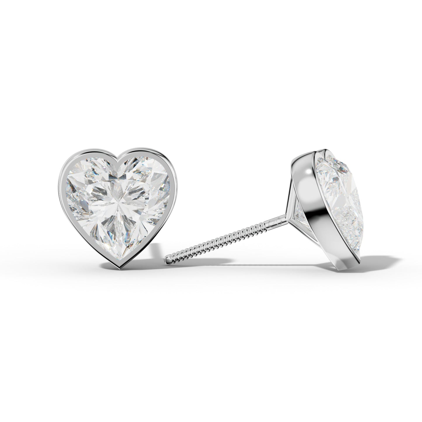 Heart Diamond Stud Earrings With Martini Bezel Set
