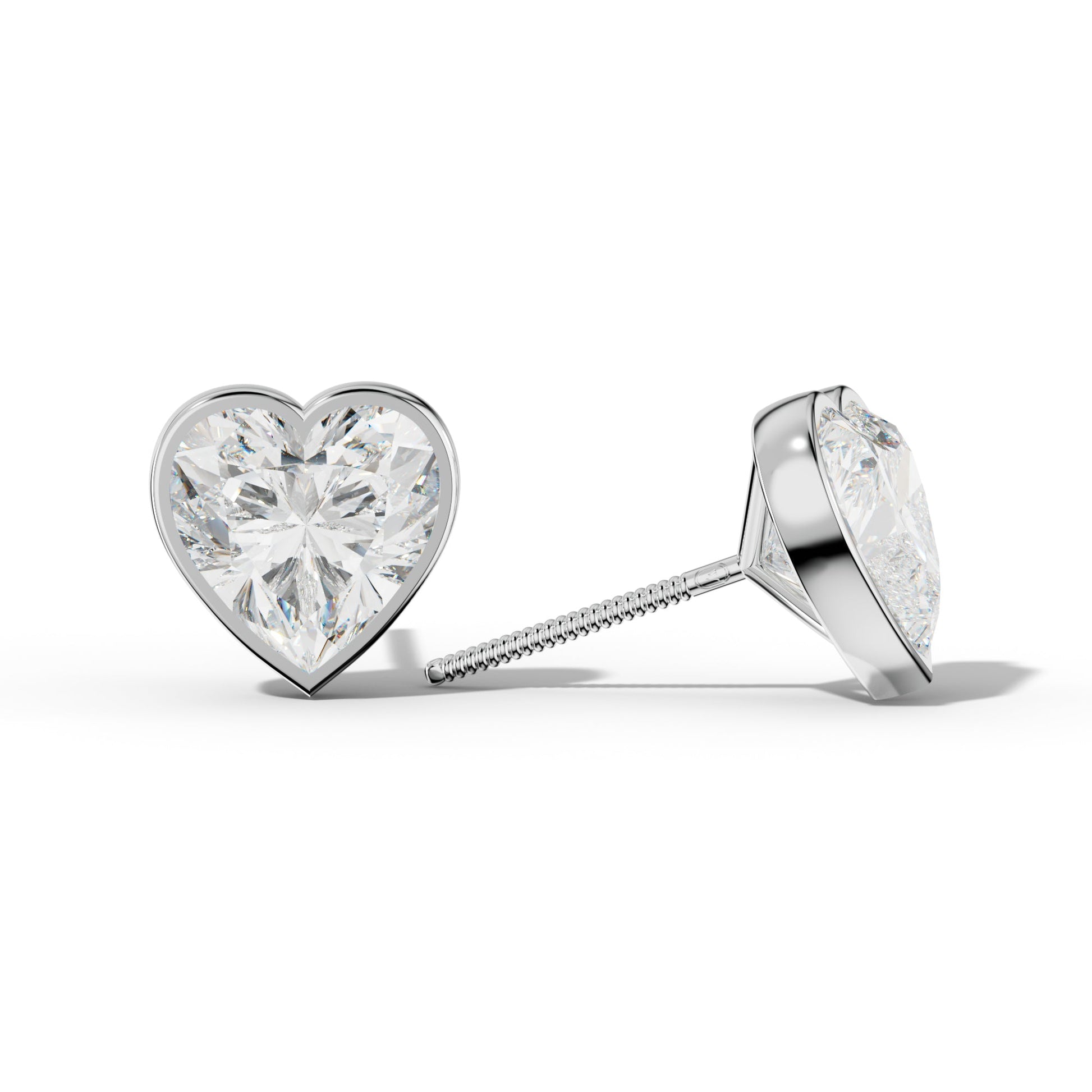 Heart Diamond Stud Earrings With Martini Bezel Set
