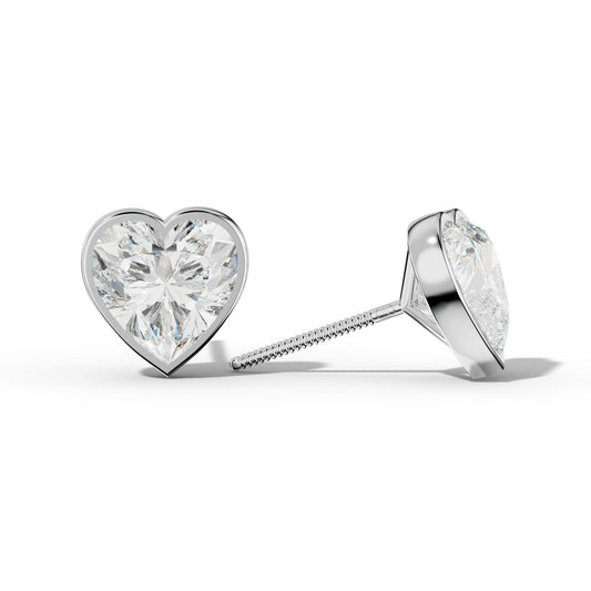 Heart Diamond Stud Earrings With Martini Bezel Set