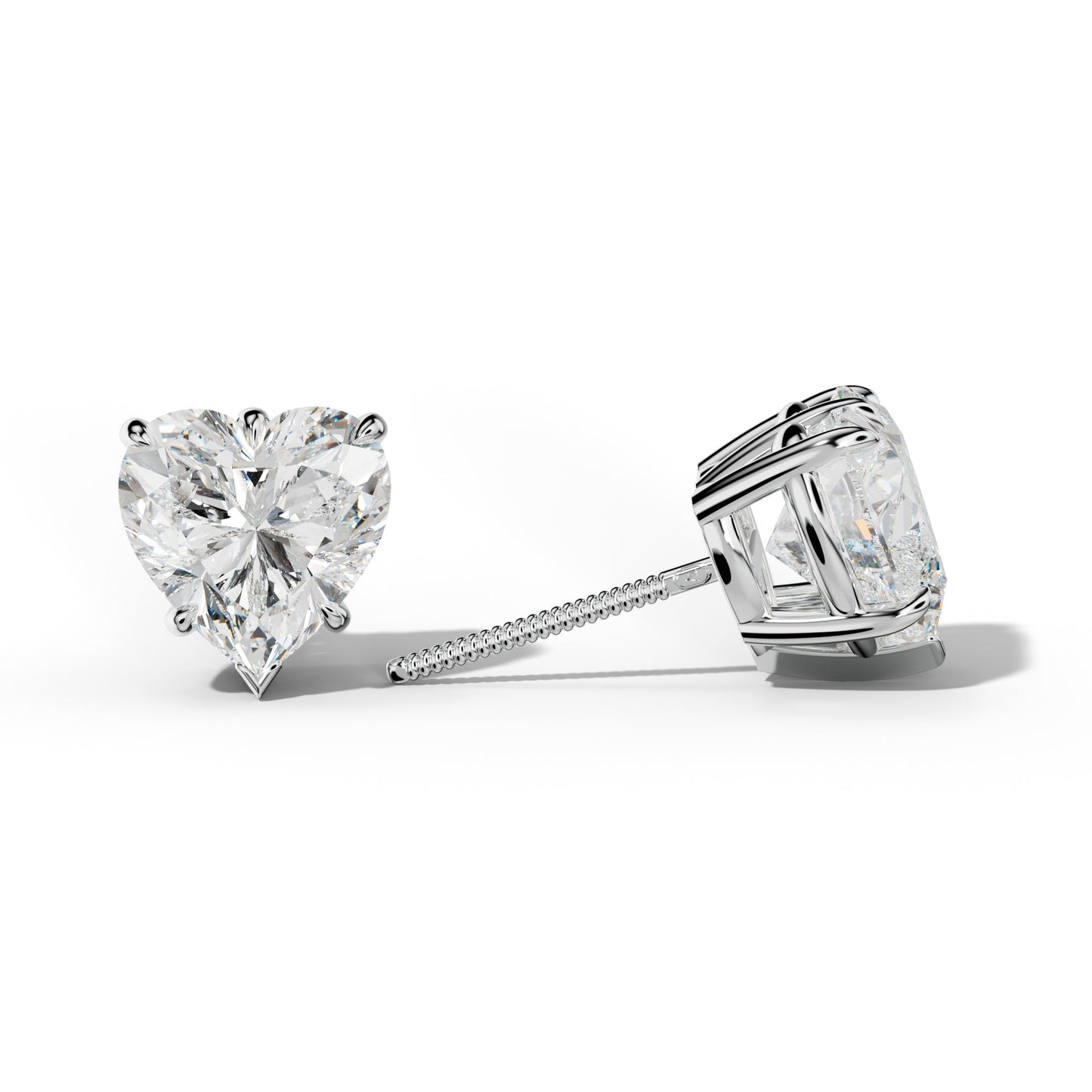 Heart  Diamond Stud Earrings With V Prong Setting