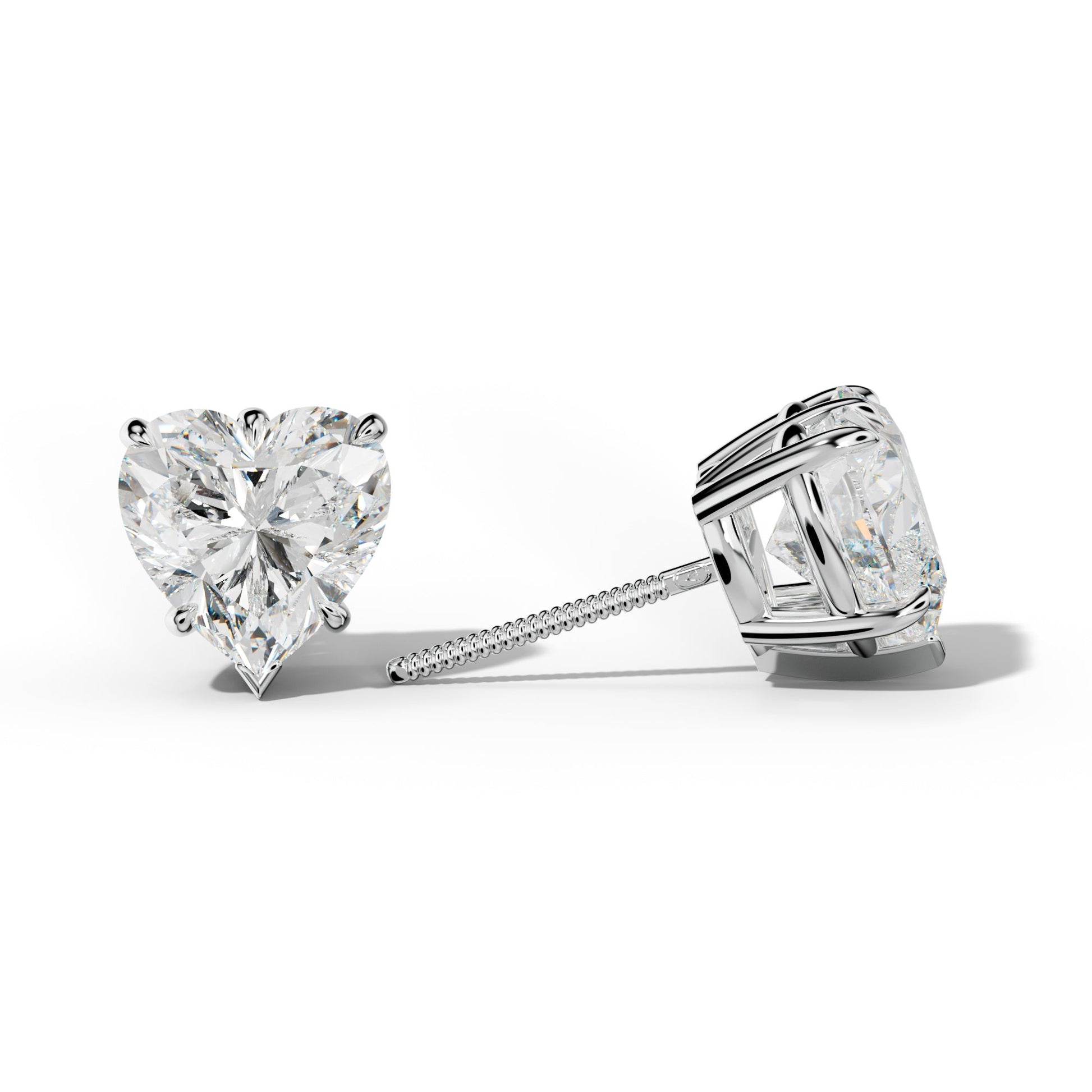 Heart  Diamond Stud Earrings With V Prong Setting