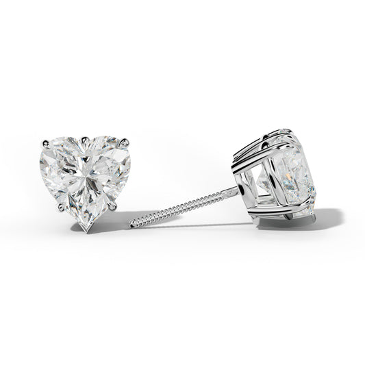 Heart  Diamond Stud Earrings With V Prong Setting