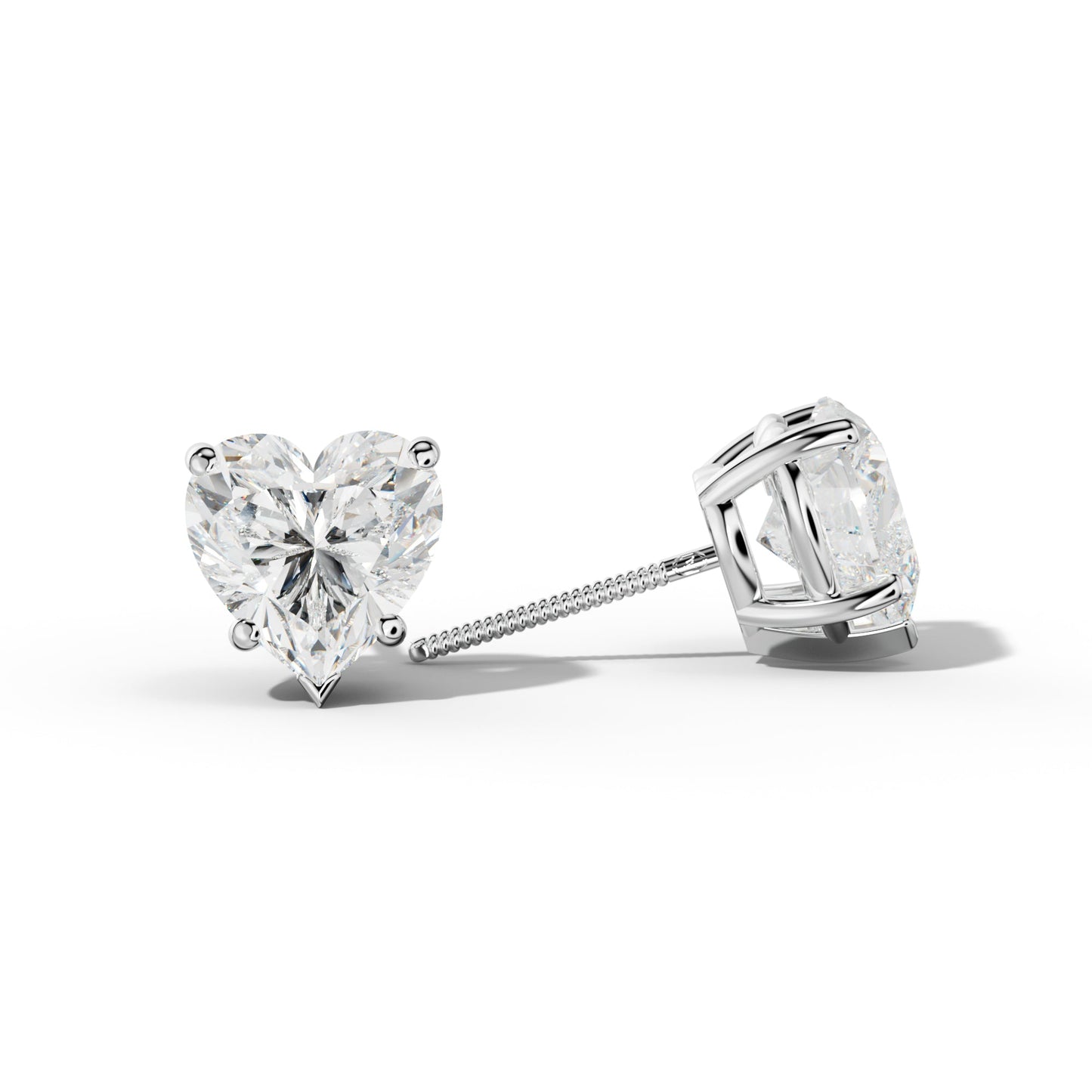 Heart  Diamond Stud Earrings With Four Classic And V Prongs