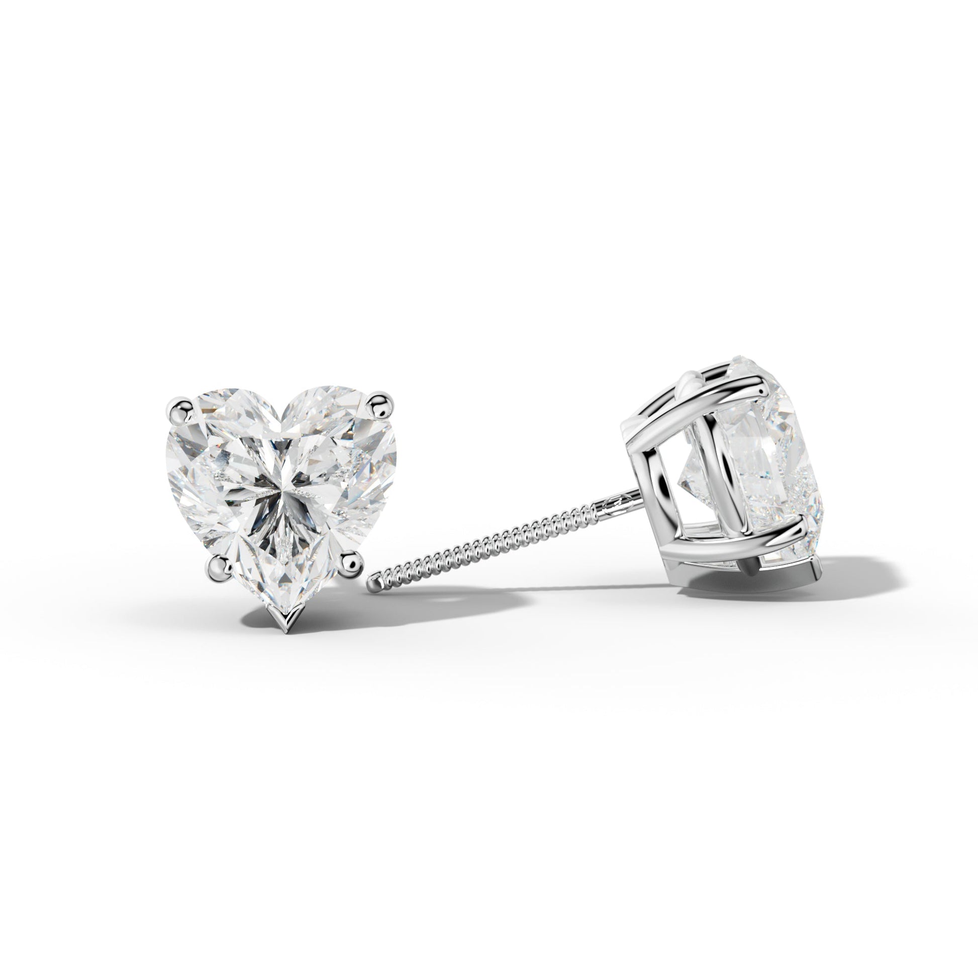 Heart  Diamond Stud Earrings With Four Classic And V Prongs