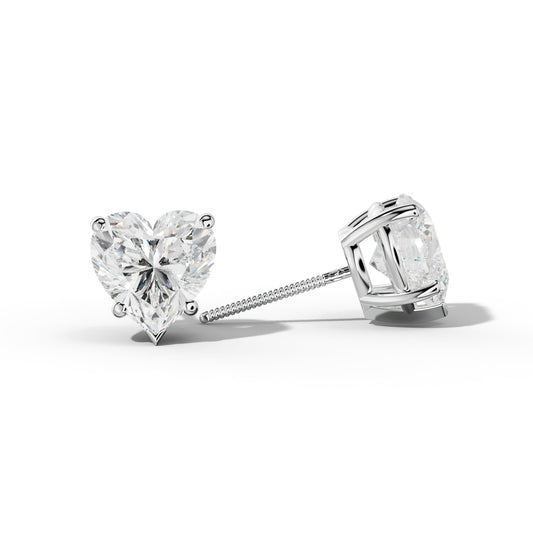 Heart  Diamond Stud Earrings With Four Classic And V Prongs