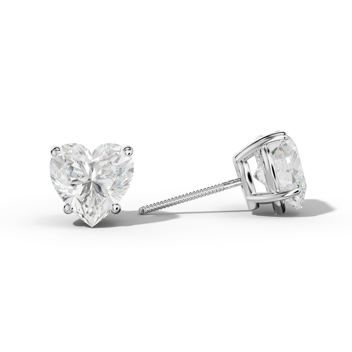 Heart  Diamond Stud Earrings With Classic Four Prongs