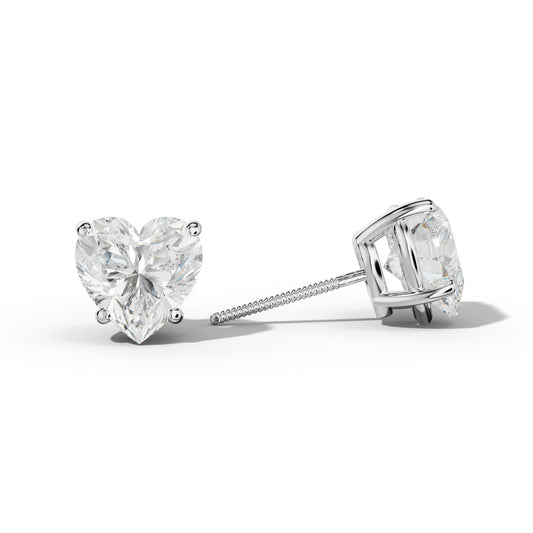 Heart  Diamond Stud Earrings With Classic Four Prongs