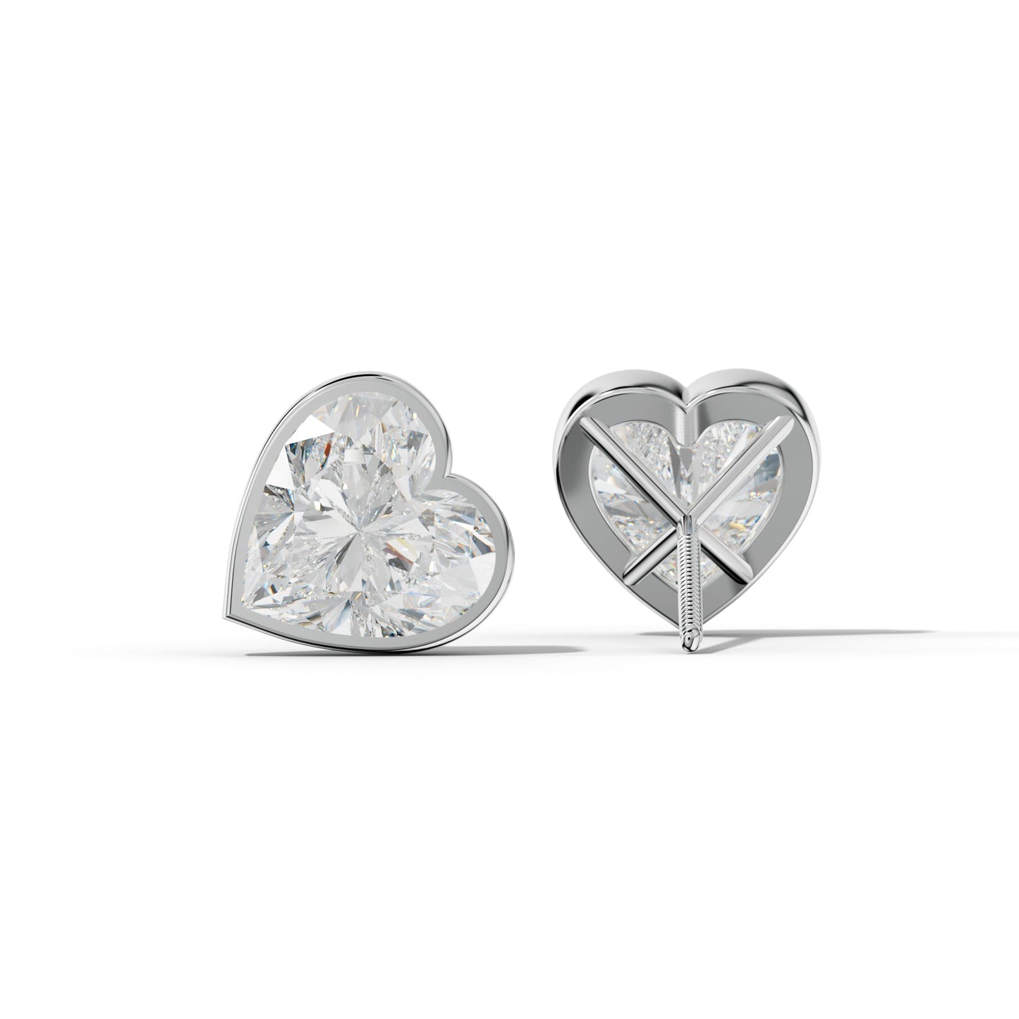 Heart Diamond Stud Earrings With Martini Bezel Set - 1/2 - 14K Yellow Gold