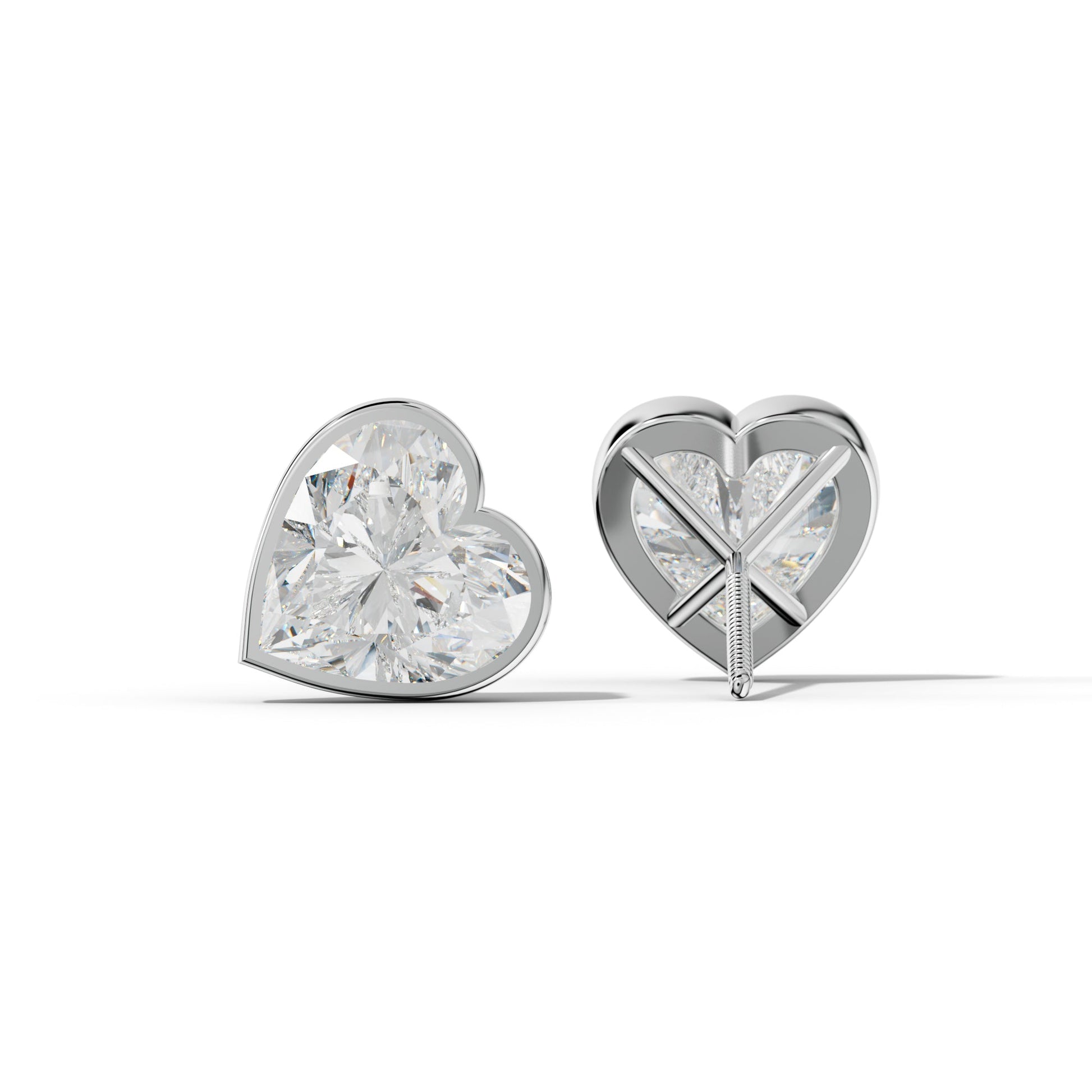 Heart Diamond Stud Earrings With Martini Bezel Set - 1/2 - 14K Yellow Gold