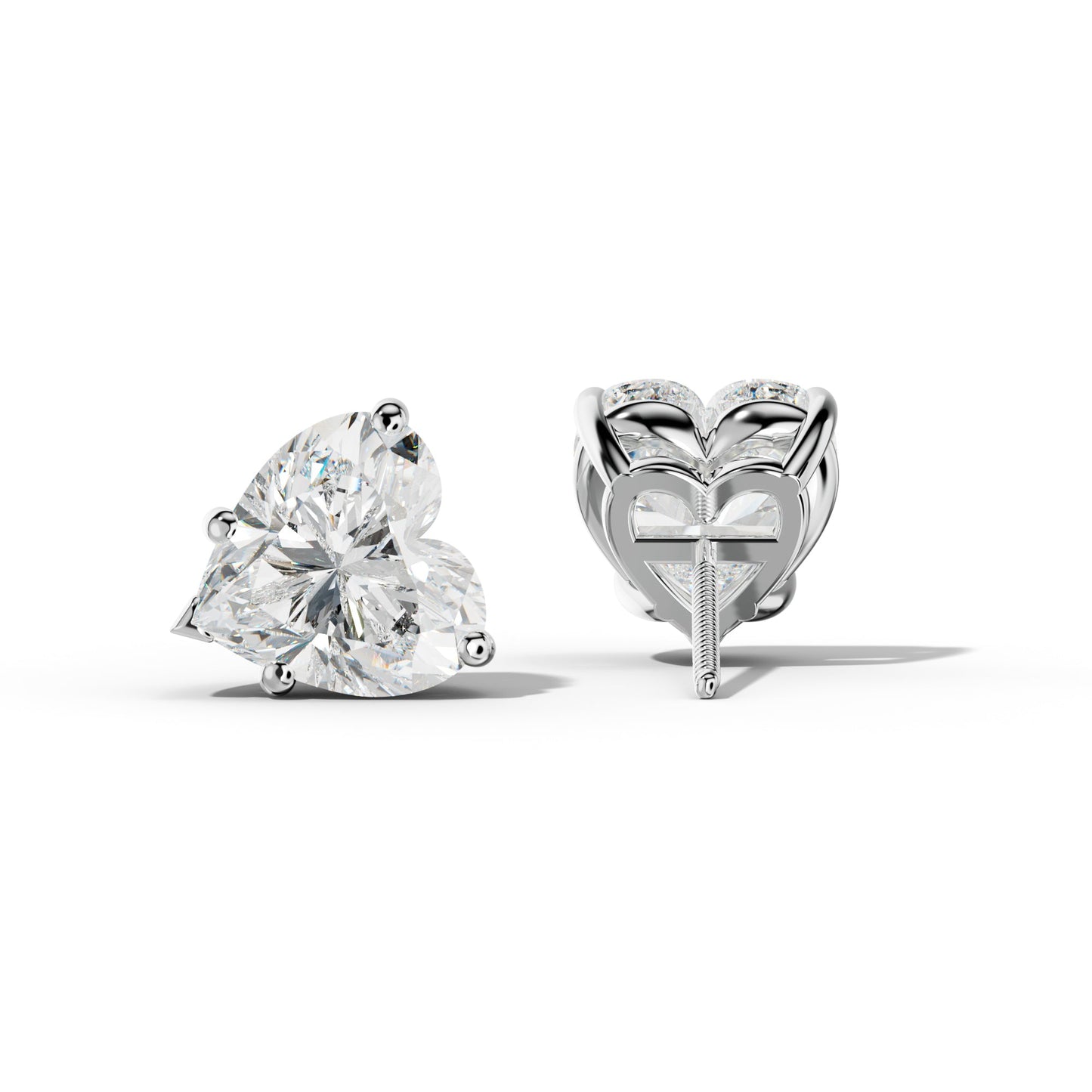 Heart  Diamond Stud Earrings With Four Classic And V Prongs - 1/2 - 14K Yellow Gold