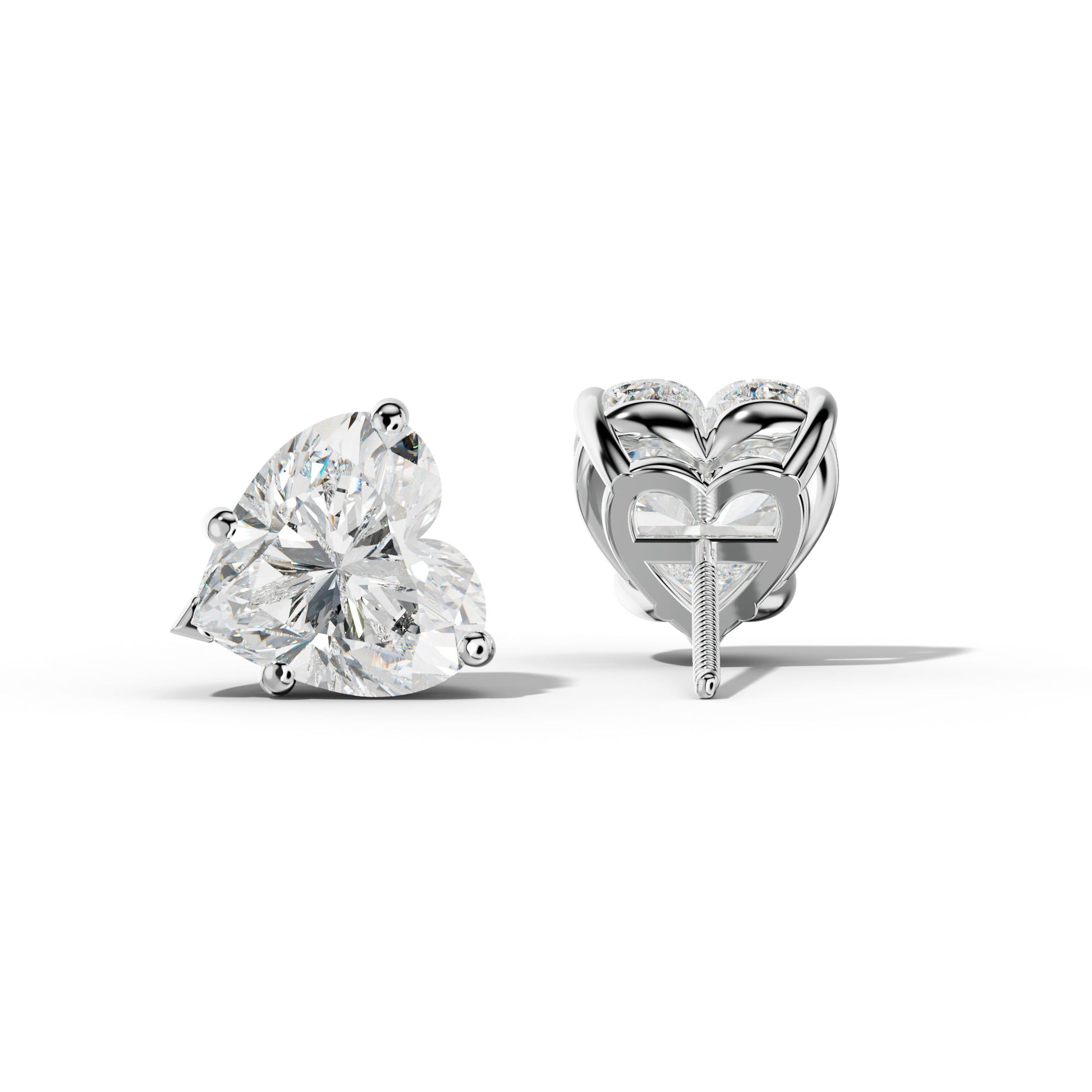 Heart  Diamond Stud Earrings With Four Classic And V Prongs - 1/2 - 14K Yellow Gold