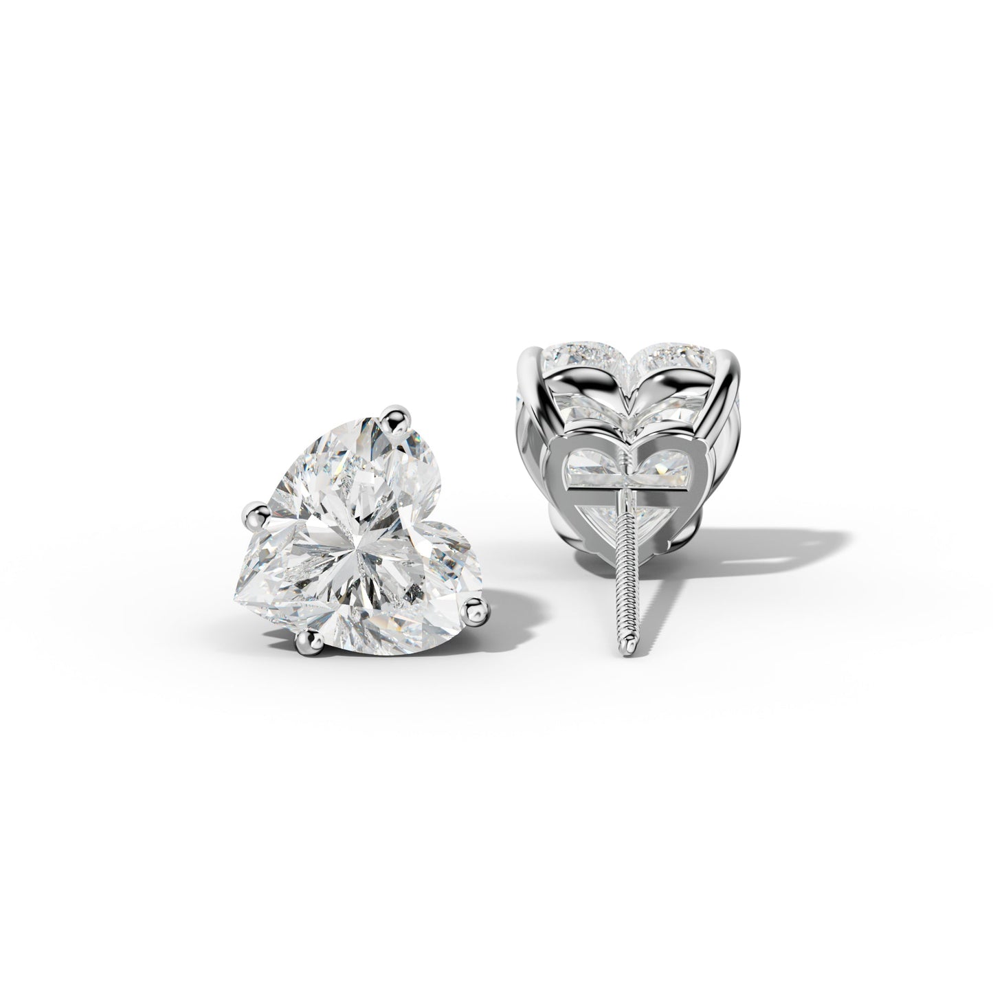 Heart  Diamond Stud Earrings With Classic Four Prongs - 1/2 - 14K Yellow Gold