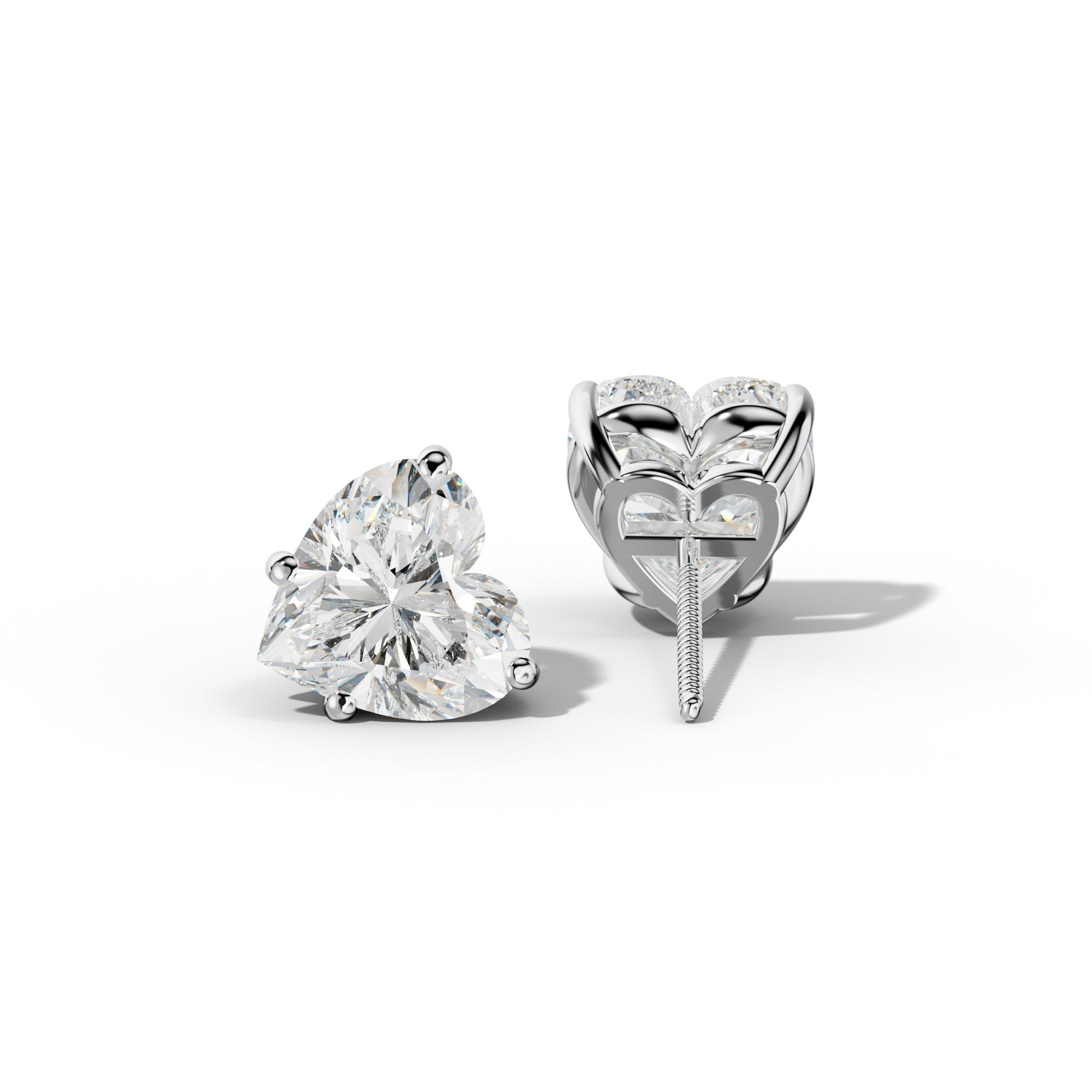 Heart  Diamond Stud Earrings With Classic Four Prongs - 1/2 - 14K Yellow Gold