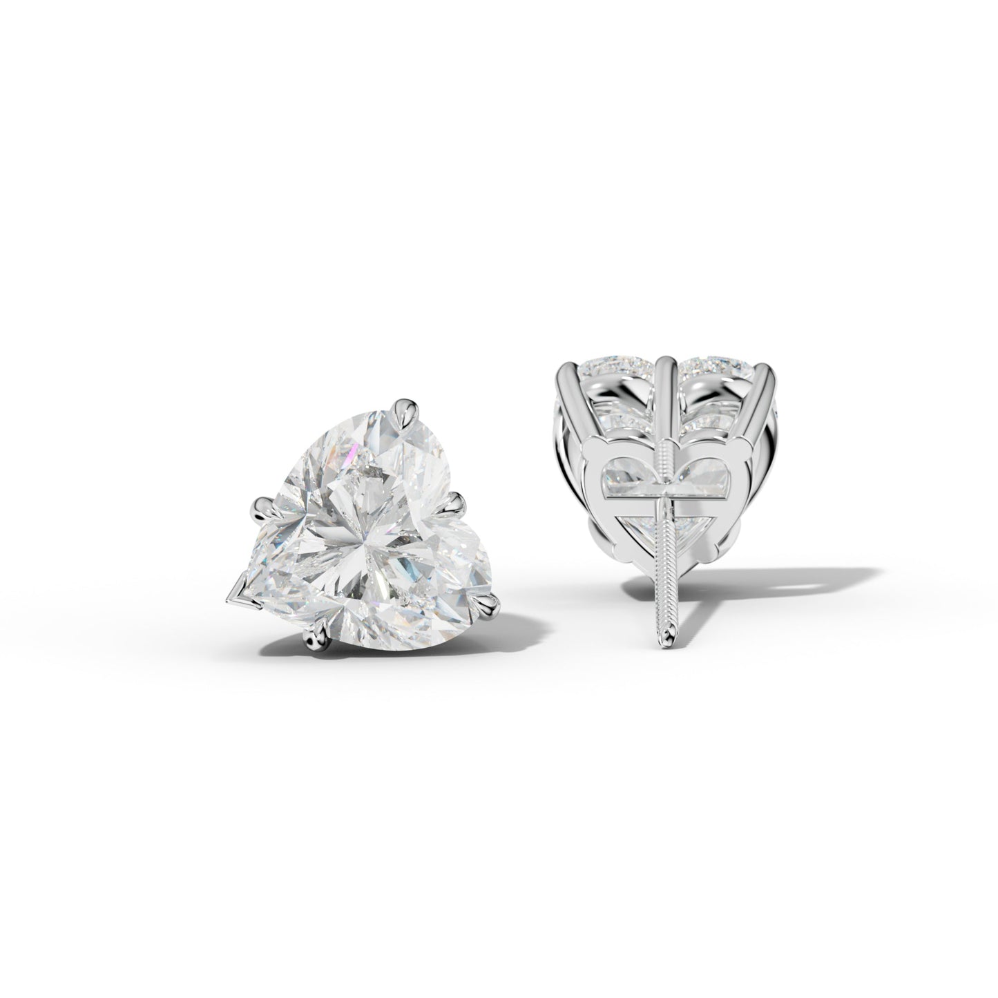 Heart  Diamond Stud Earrings With V Prong Setting - 1/2 - 14K Yellow Gold
