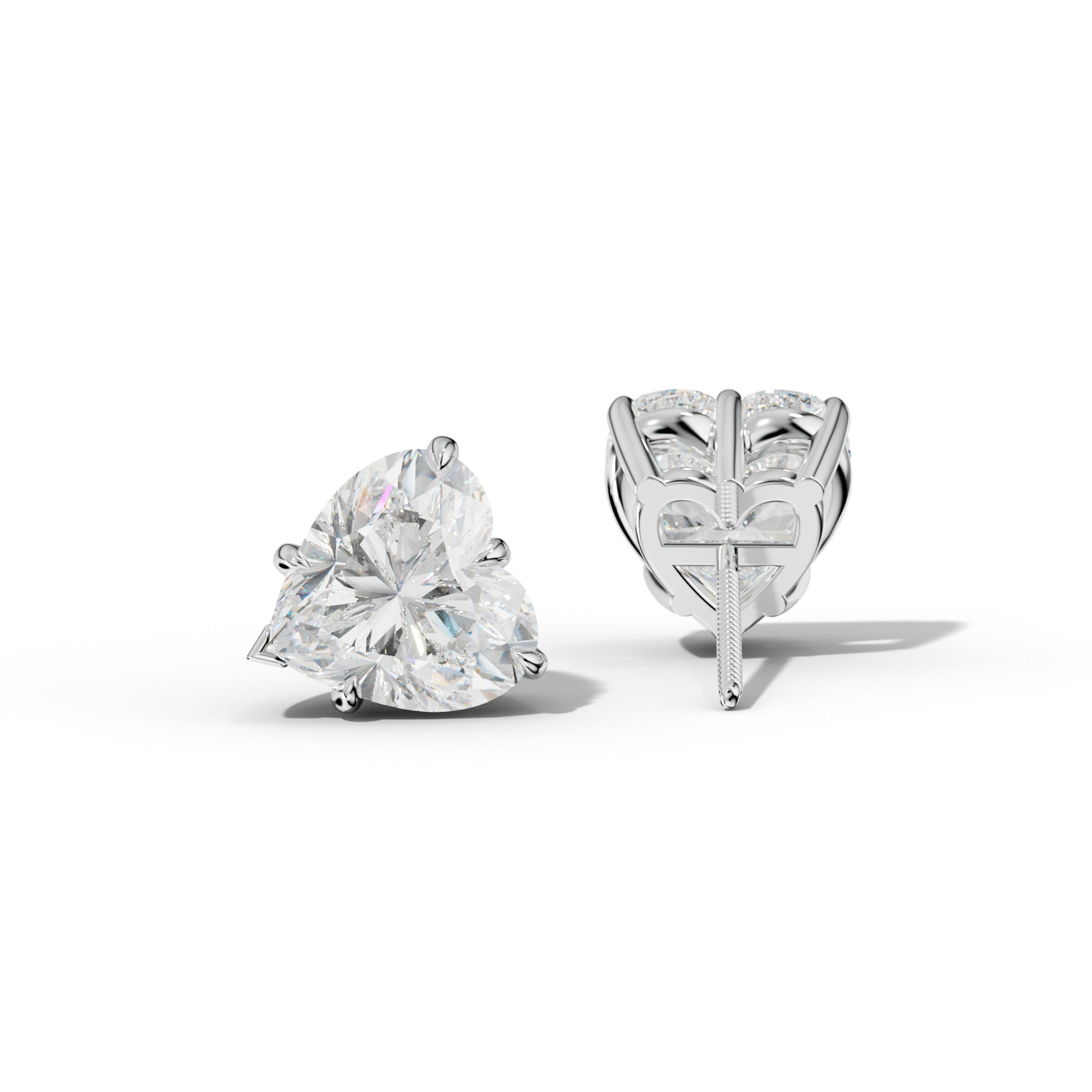 Heart  Diamond Stud Earrings With V Prong Setting - 1/2 - 14K Yellow Gold