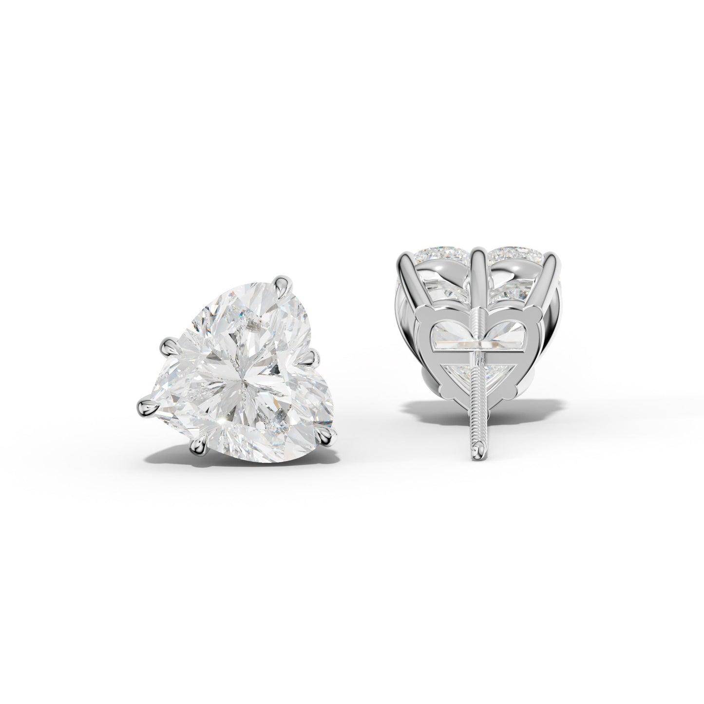 Heart  Diamond Stud Earrings With Six Prongs - 1/2 - 14K Yellow Gold