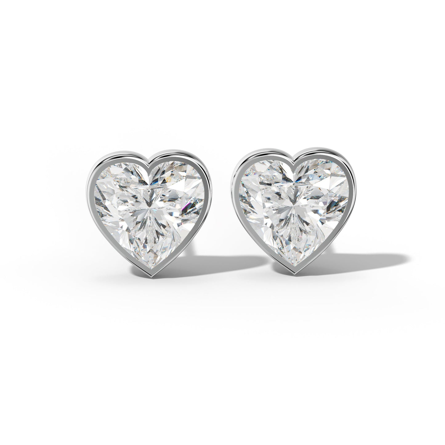 Heart Diamond Stud Earrings With Martini Bezel Set - 1/2 - 14K Rose Gold
