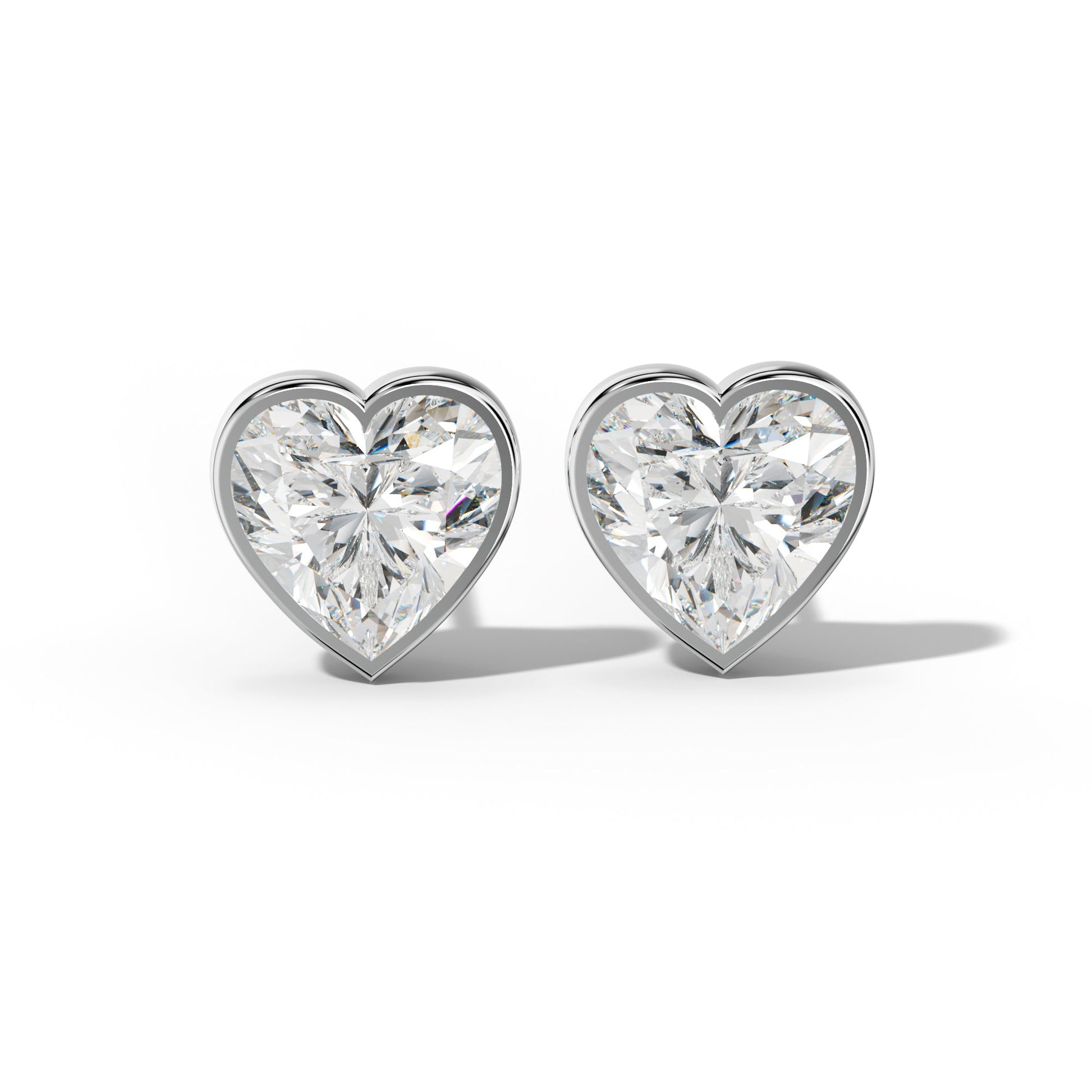 Heart Diamond Stud Earrings With Martini Bezel Set - 1/2 - 14K Rose Gold