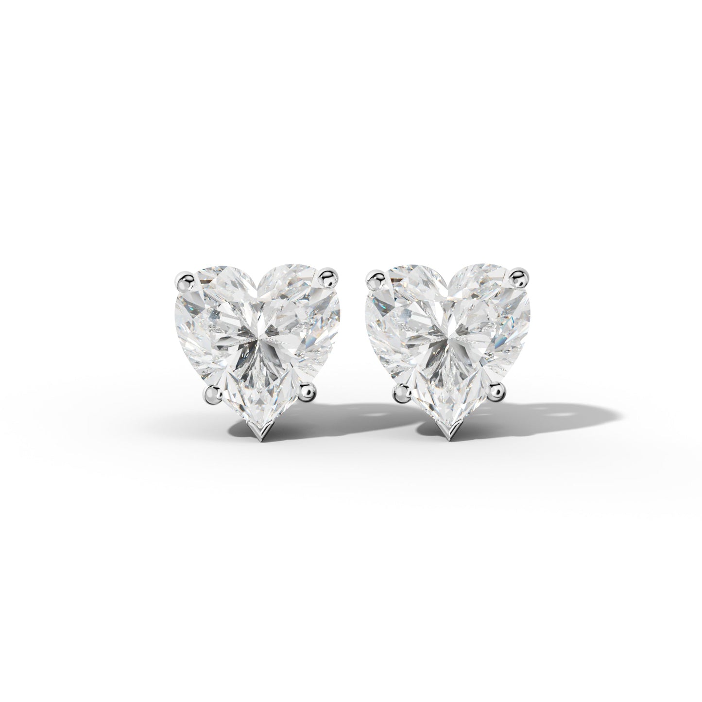 Heart  Diamond Stud Earrings With Four Classic And V Prongs - 1/2 - 14K Rose Gold