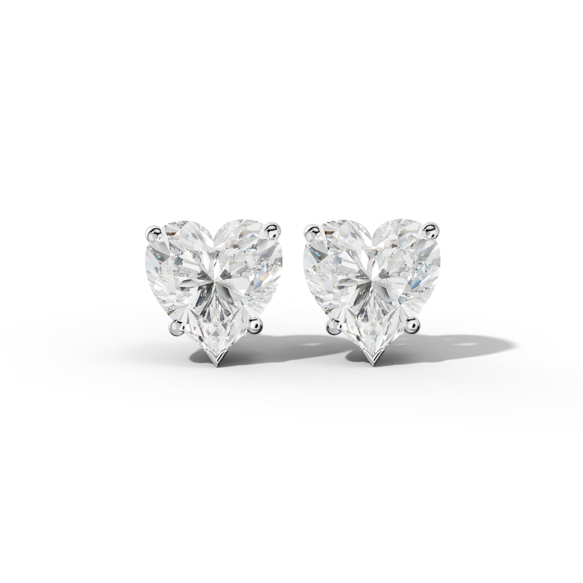 Heart  Diamond Stud Earrings With Four Classic And V Prongs - 1/2 - 14K Rose Gold