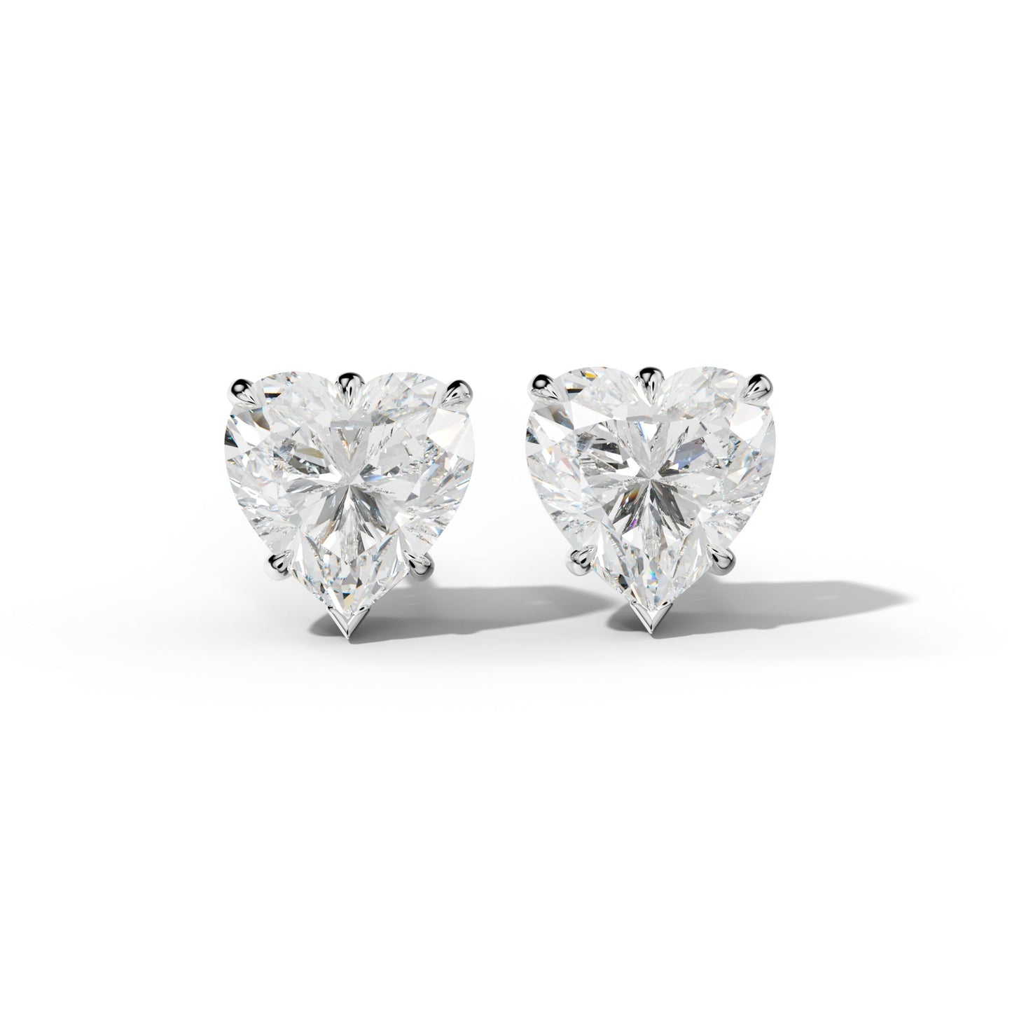 Heart  Diamond Stud Earrings With V Prong Setting - 1/2 - 14K Rose Gold