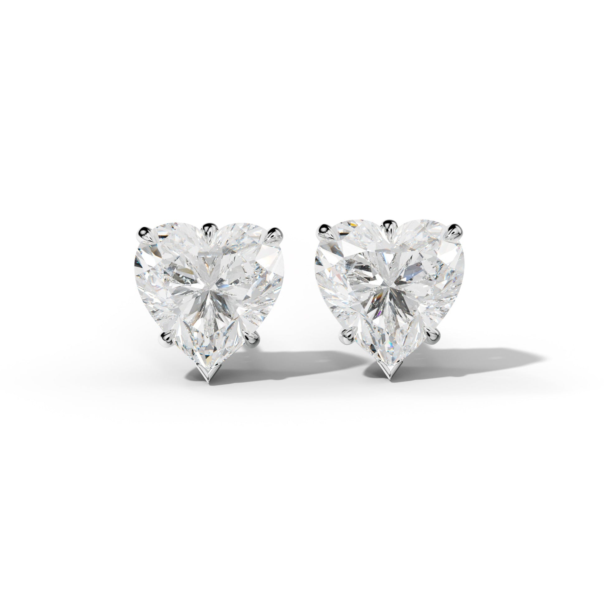 Heart  Diamond Stud Earrings With V Prong Setting - 1/2 - 14K Rose Gold