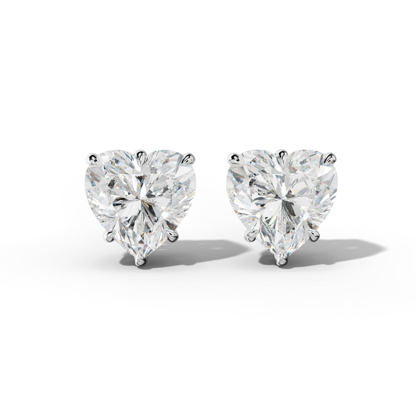 Heart  Diamond Stud Earrings With Six Prongs - 1/2 - 14K Rose Gold