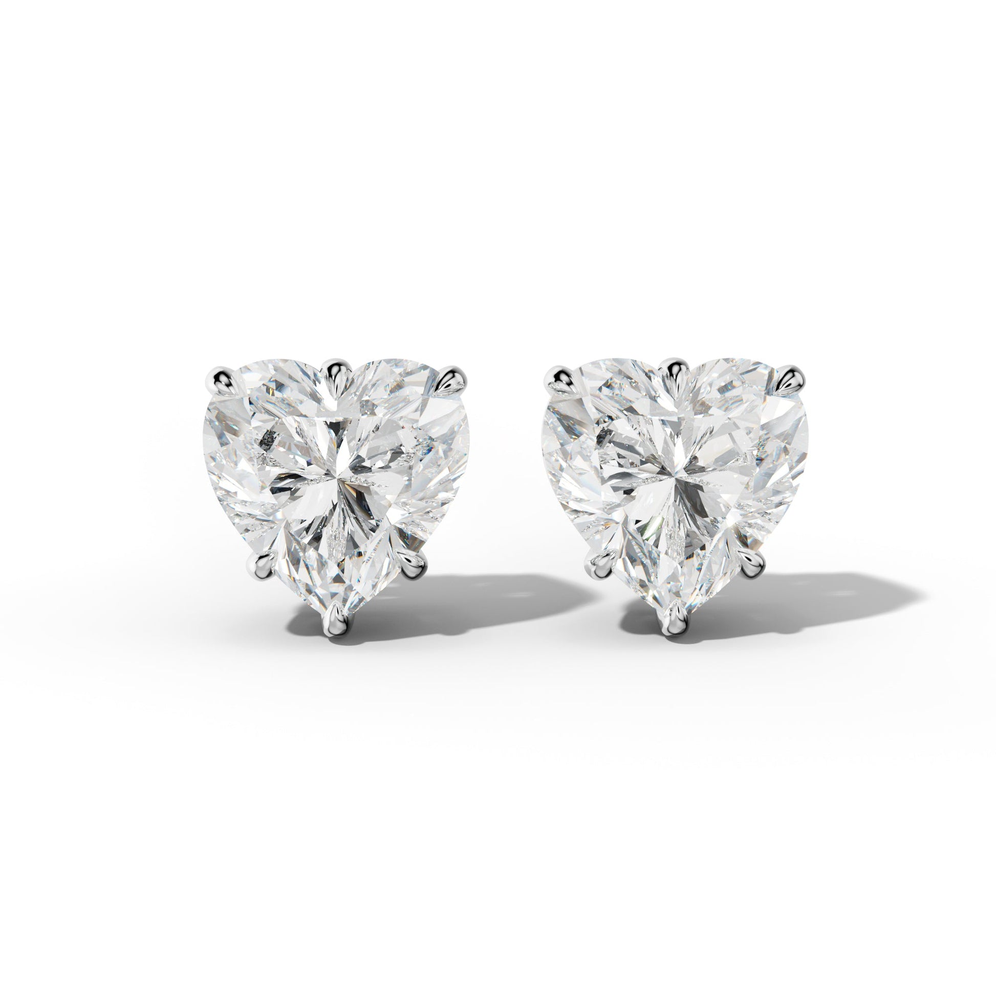 Heart  Diamond Stud Earrings With Six Prongs - 1/2 - 14K Rose Gold