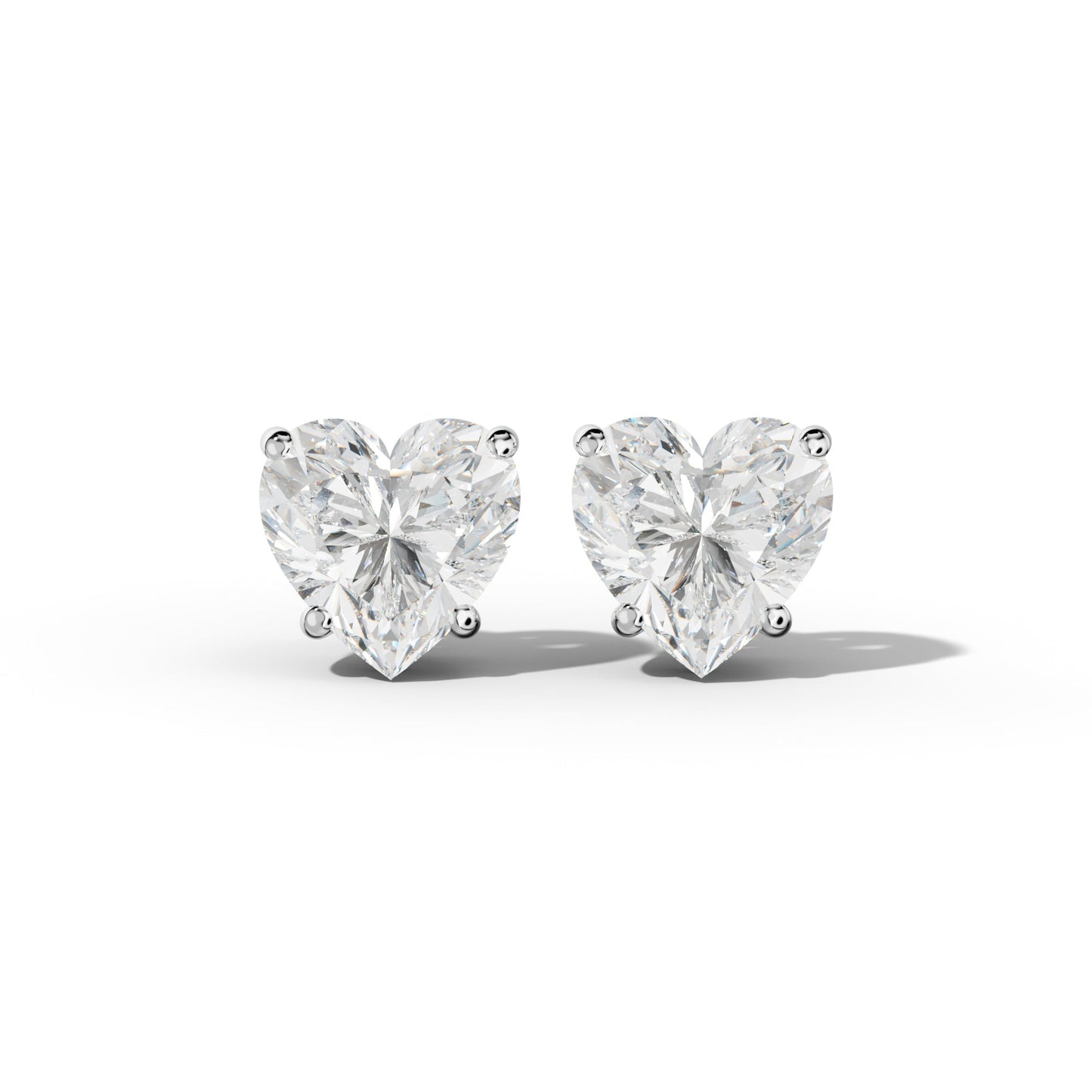 Heart  Diamond Stud Earrings With Classic Four Prongs - 1/2 - 14K Rose Gold