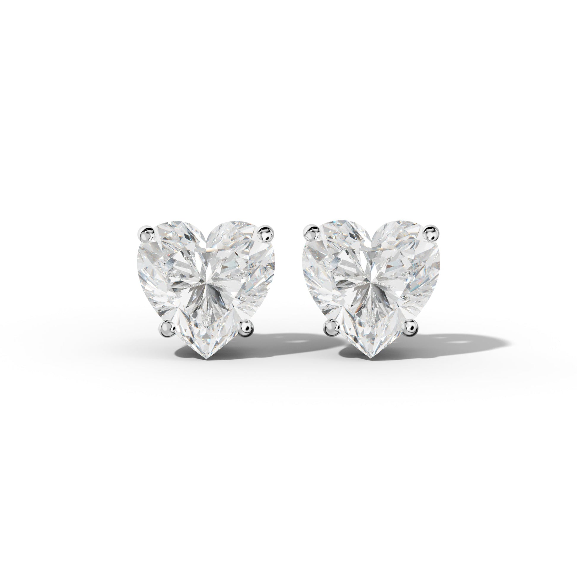 Heart  Diamond Stud Earrings With Classic Four Prongs - 1/2 - 14K Rose Gold