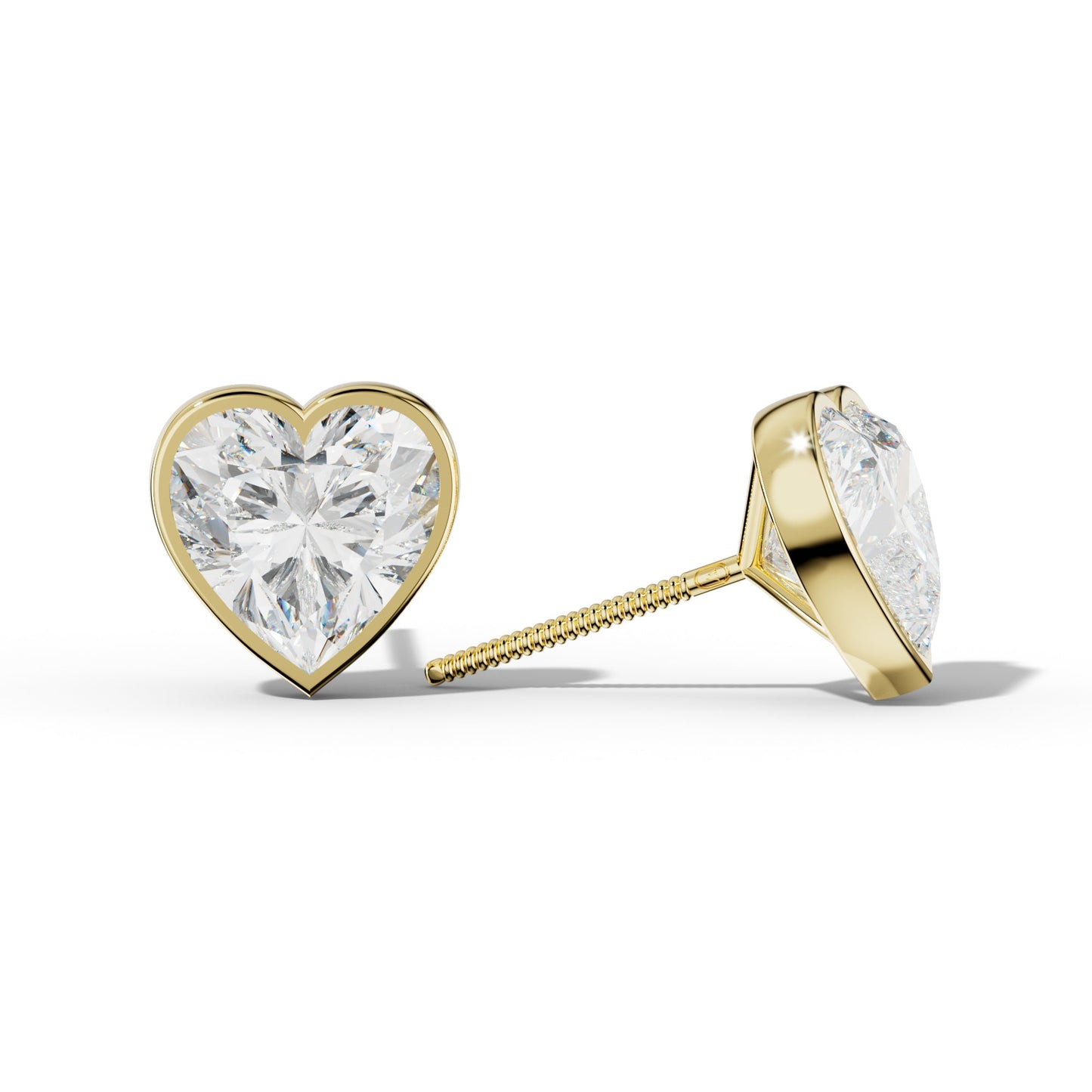 Heart Diamond Stud Earrings With Martini Bezel Set - 1/2 - 18K White Gold
