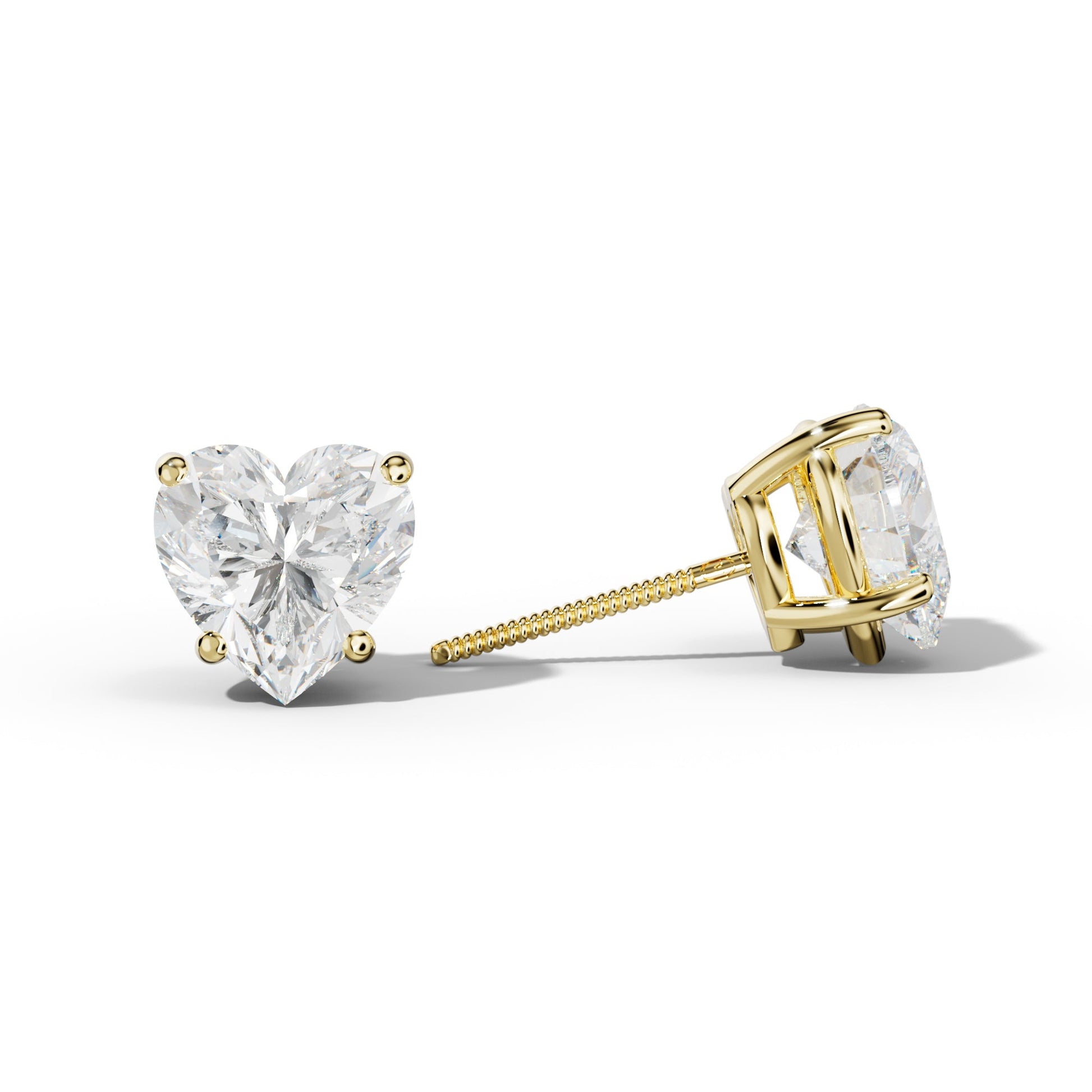 Heart  Diamond Stud Earrings With Classic Four Prongs - 1/2 - 18K White Gold