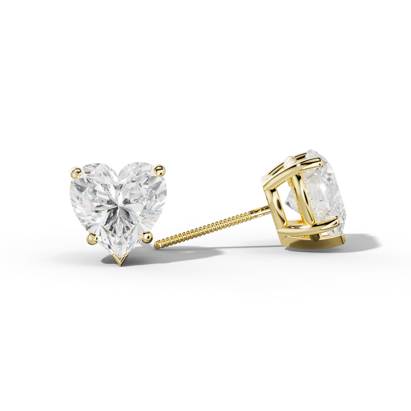 Heart  Diamond Stud Earrings With Four Classic And V Prongs - 1/2 - 18K White Gold