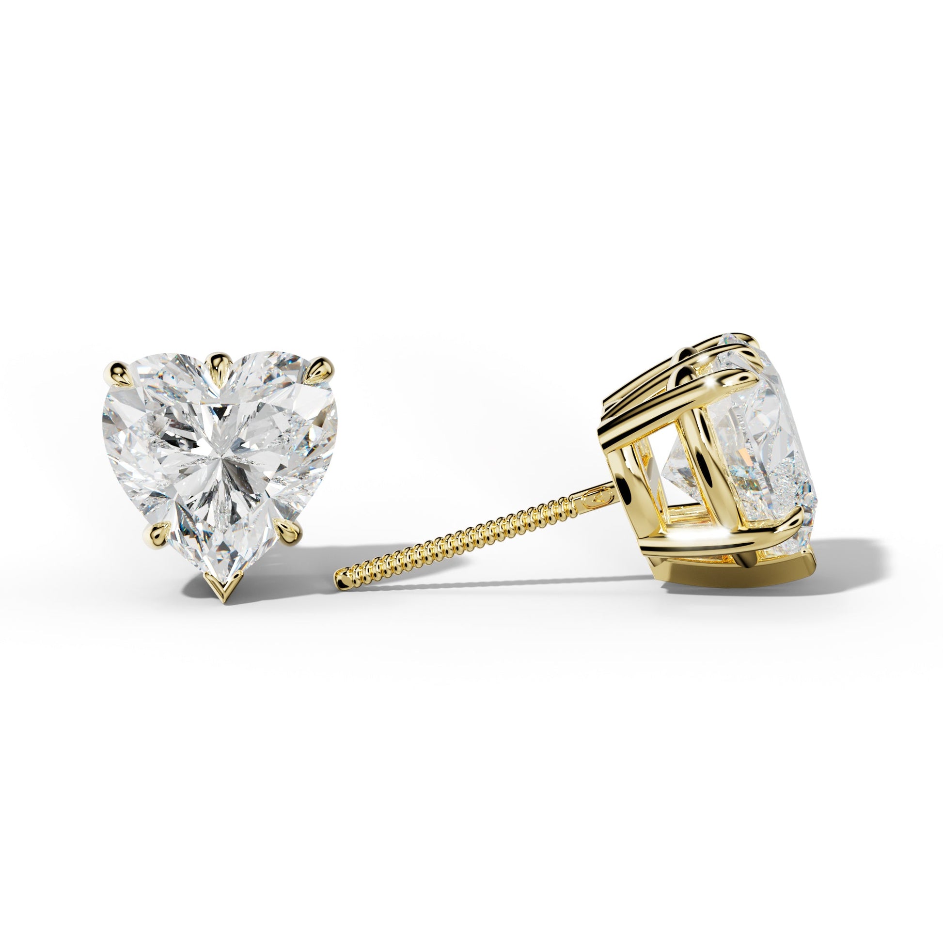 Heart  Diamond Stud Earrings With V Prong Setting - 1/2 - 18K White Gold