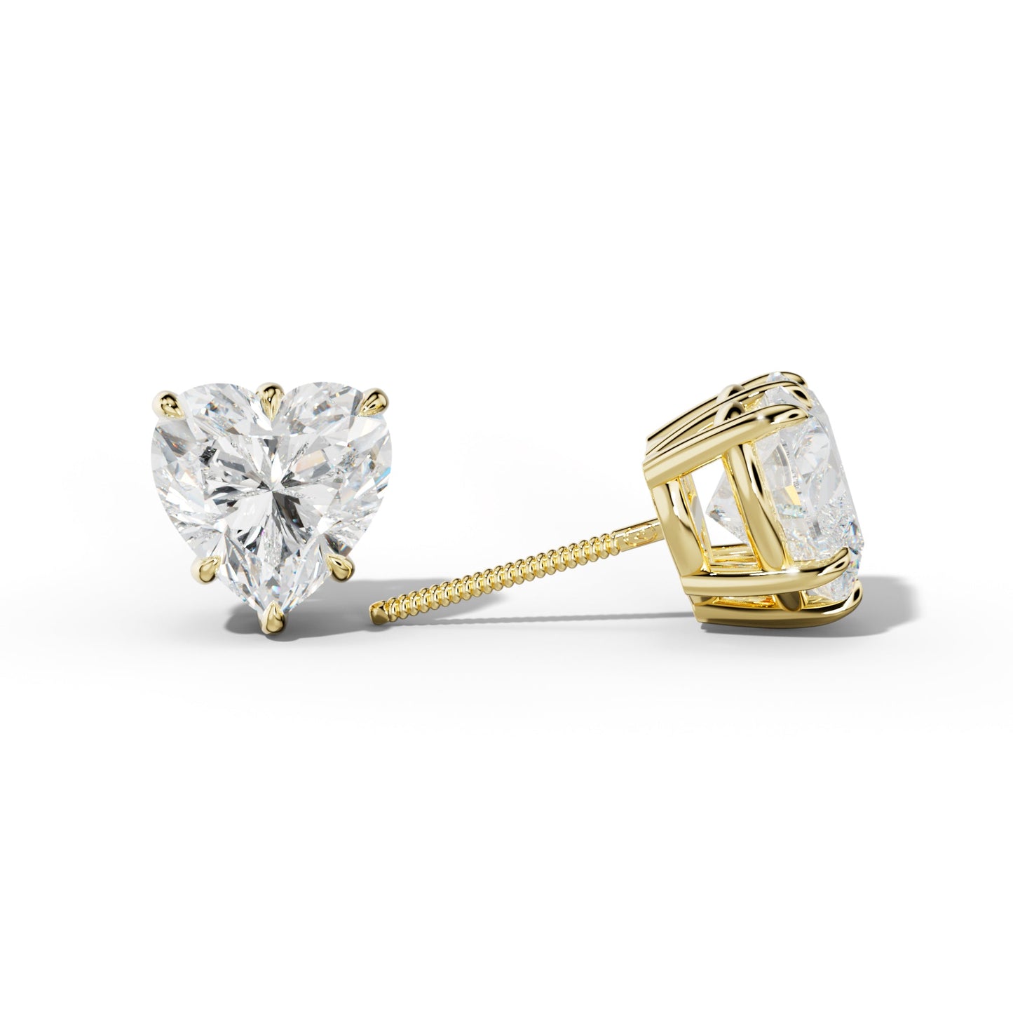 Heart  Diamond Stud Earrings With Six Prongs - 1/2 - 18K White Gold