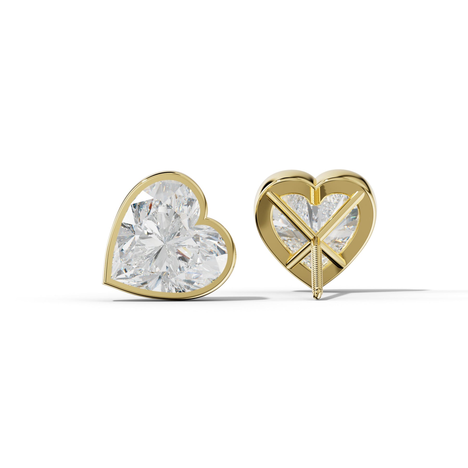 Heart Diamond Stud Earrings With Martini Bezel Set - 1/2 - 18K Yellow Gold