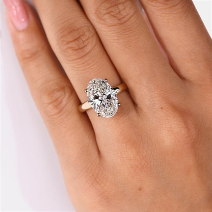 5 - 10 Carat Oval Cut Diamond Hidden Halo Engagement Ring