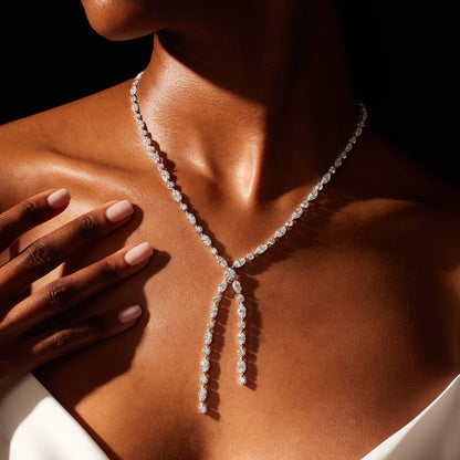 Lara Jewels High Jewellry High Jewelry | Marquise Cut Detachable Lariat Necklace - Platinum - Front View
